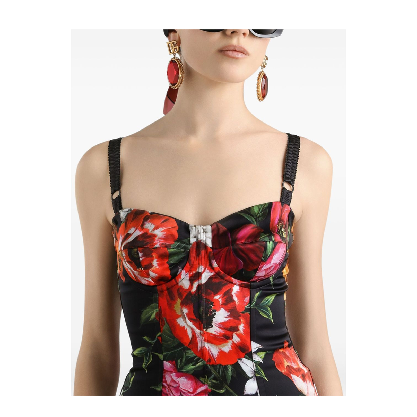 Flower-print satin dress