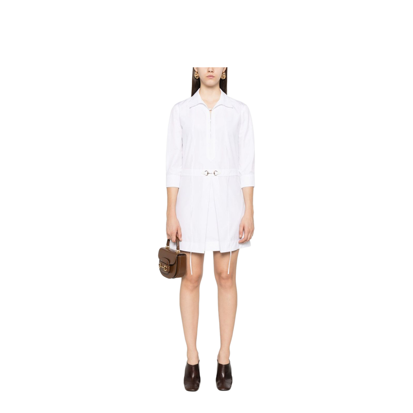 Cotton Poplin Shirt Dress with Horsebit in White
