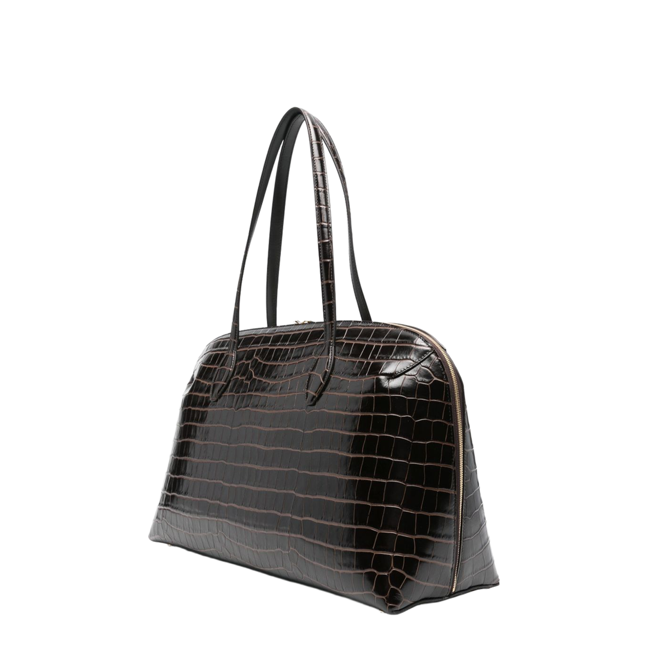 Coffee Brown Croco-Embossed Leather Bag