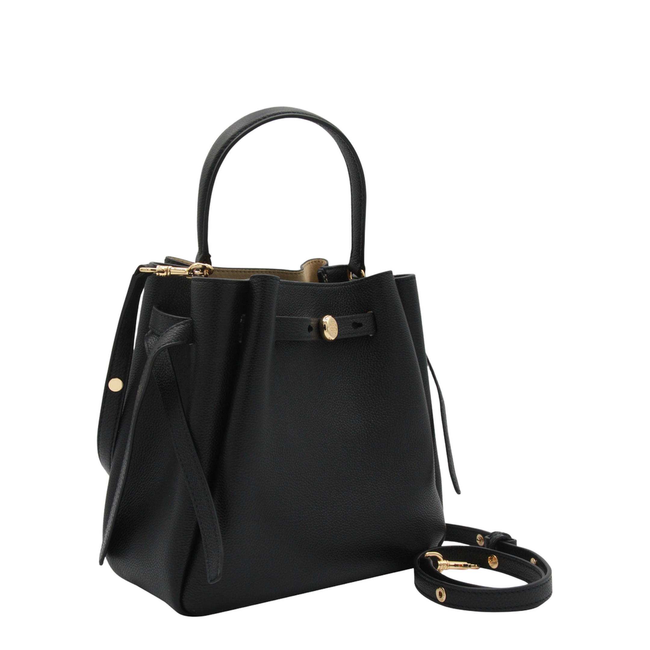 Romy Pebbled Leather Bucket Bag - Black
