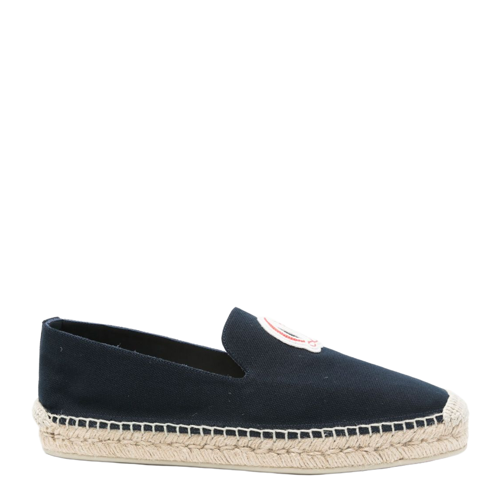 Dark Blue Embroidered Logo Espadrille Sole Slip-On Style Flat Sole Canvas Upper