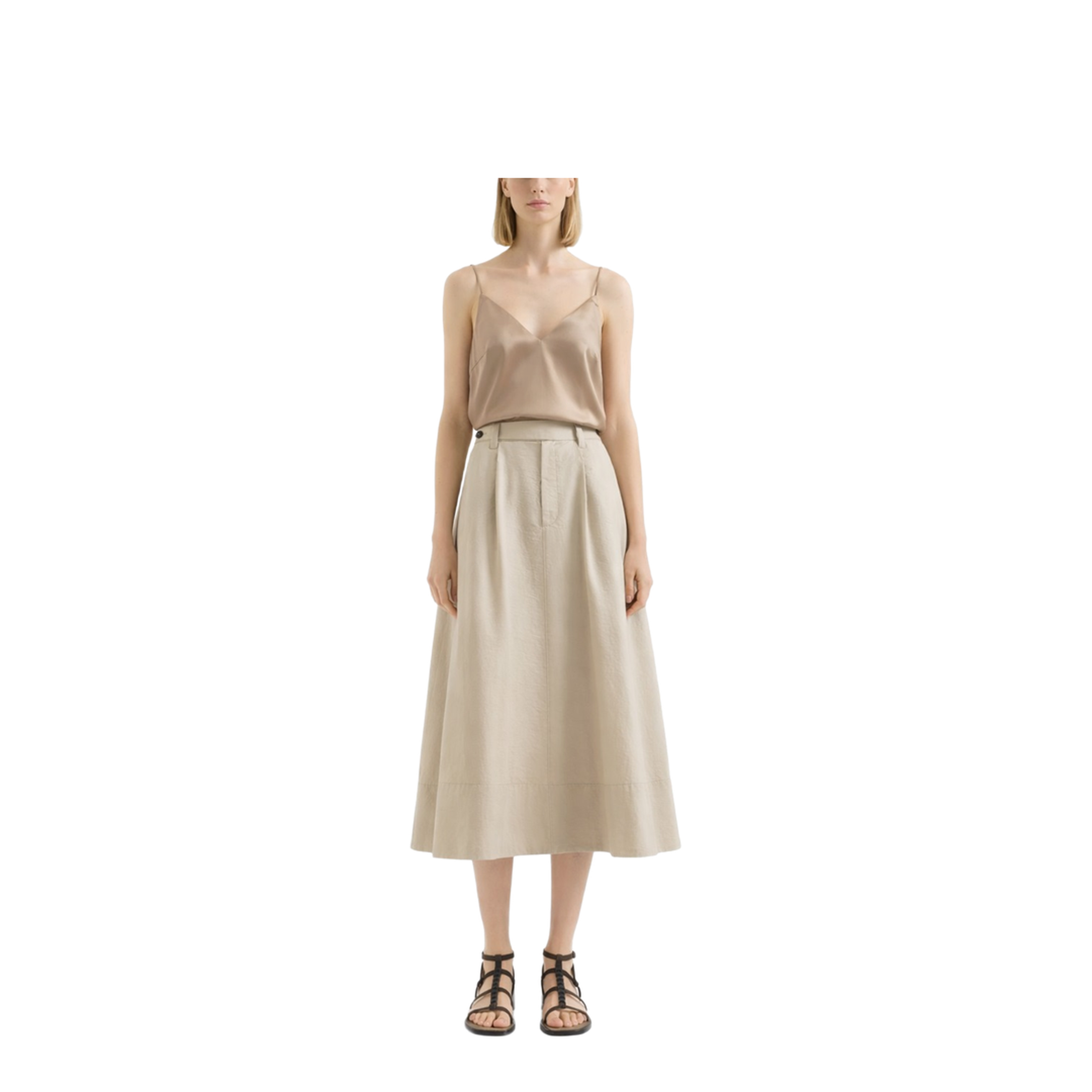 Flared Cotton Skirt Beige