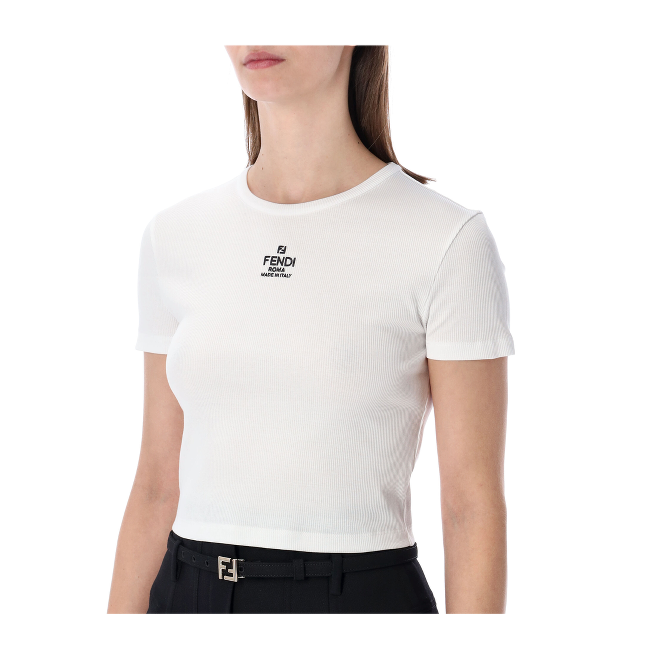 White Cropped T-Shirt with Logo