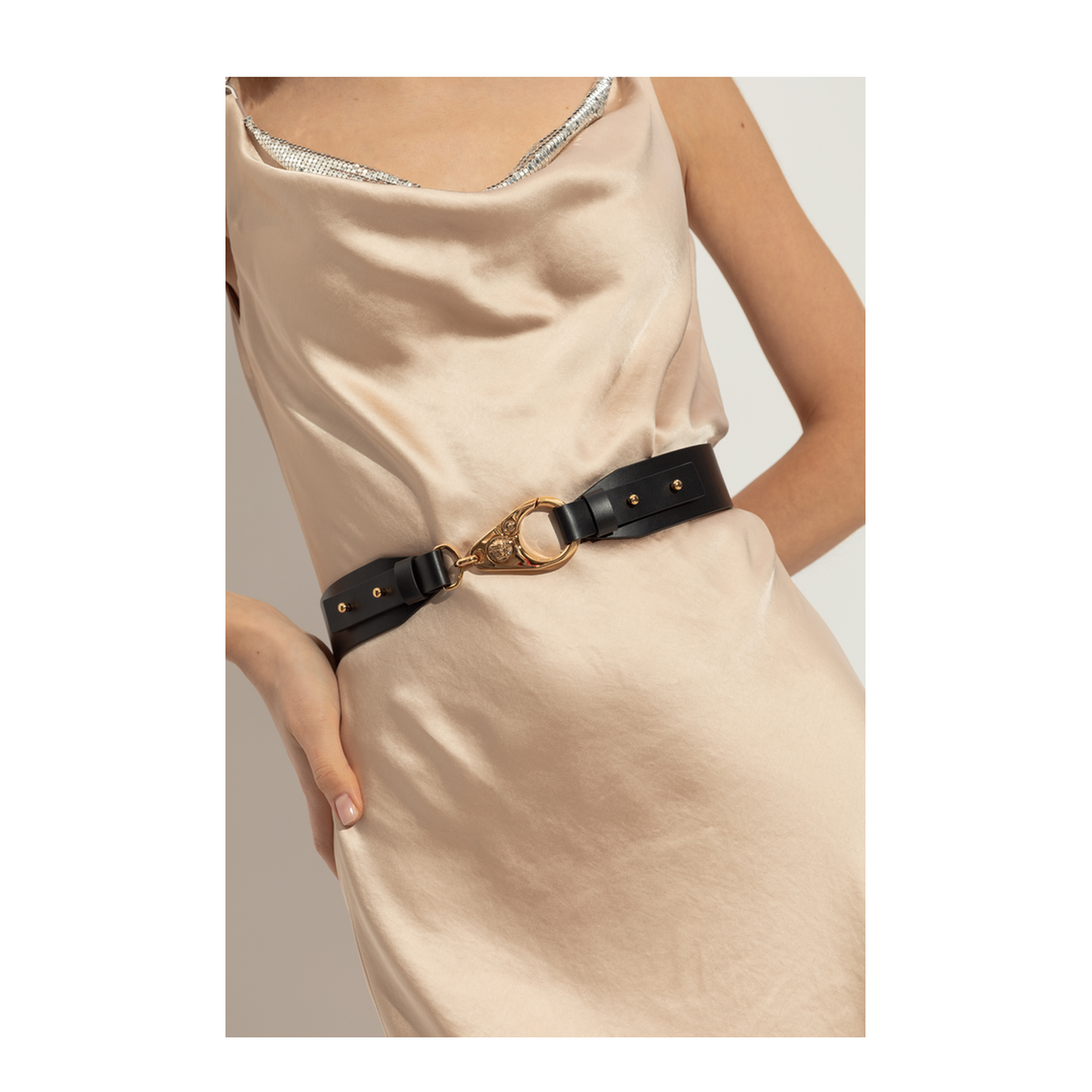 Leather Belt with Unique Gold Buckle
