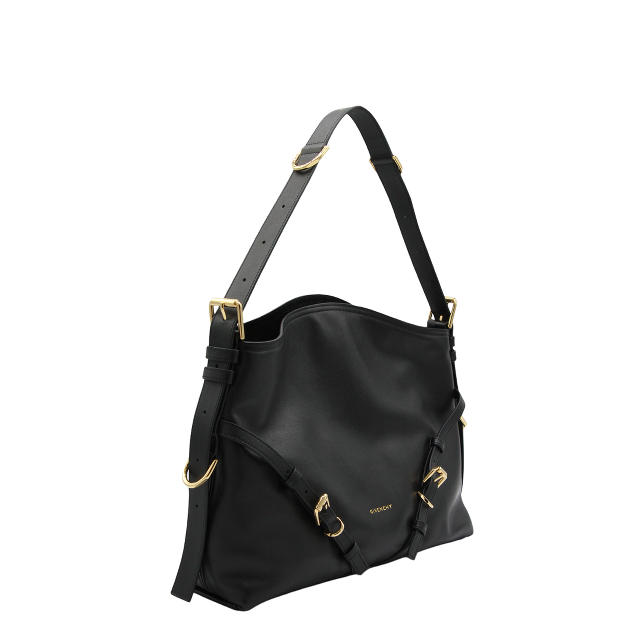 Voyou Medium Shiny Leather Shoulder Bag - Black