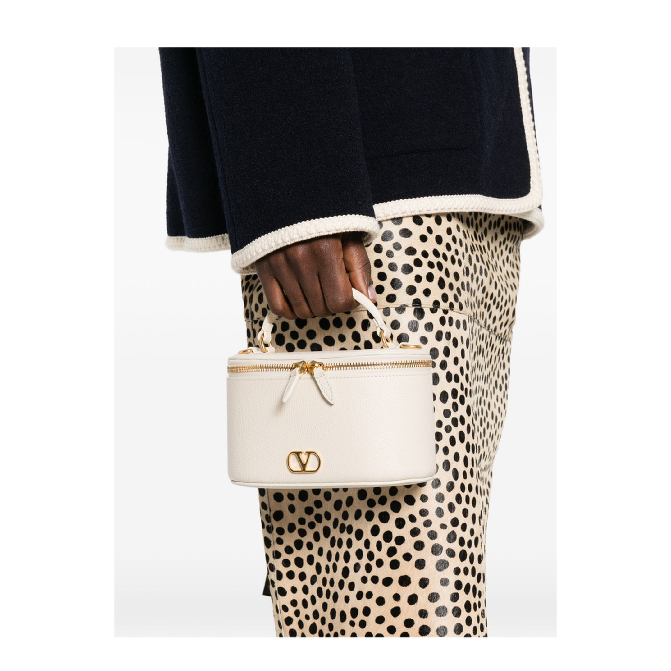 VLogo Signature Mini Grainy Calfskin Vanity Bag - Light Ivory