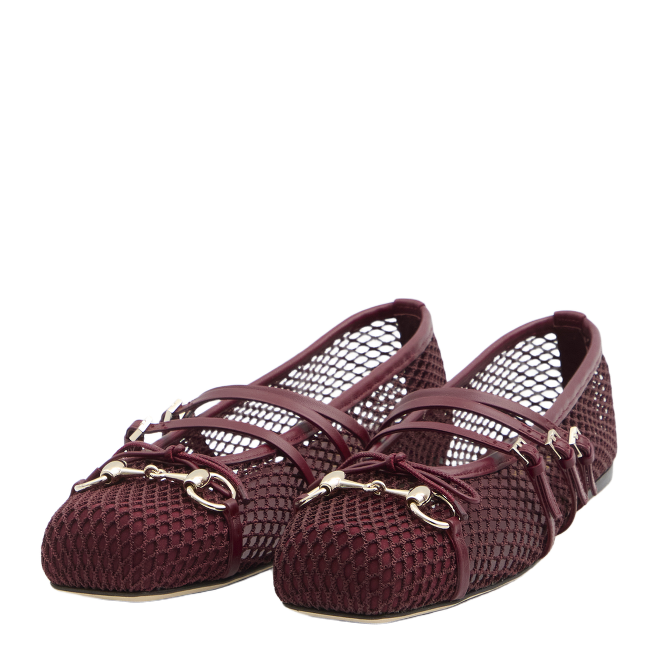 Horsebit Ballet Flat in Rosso Ancora Mesh