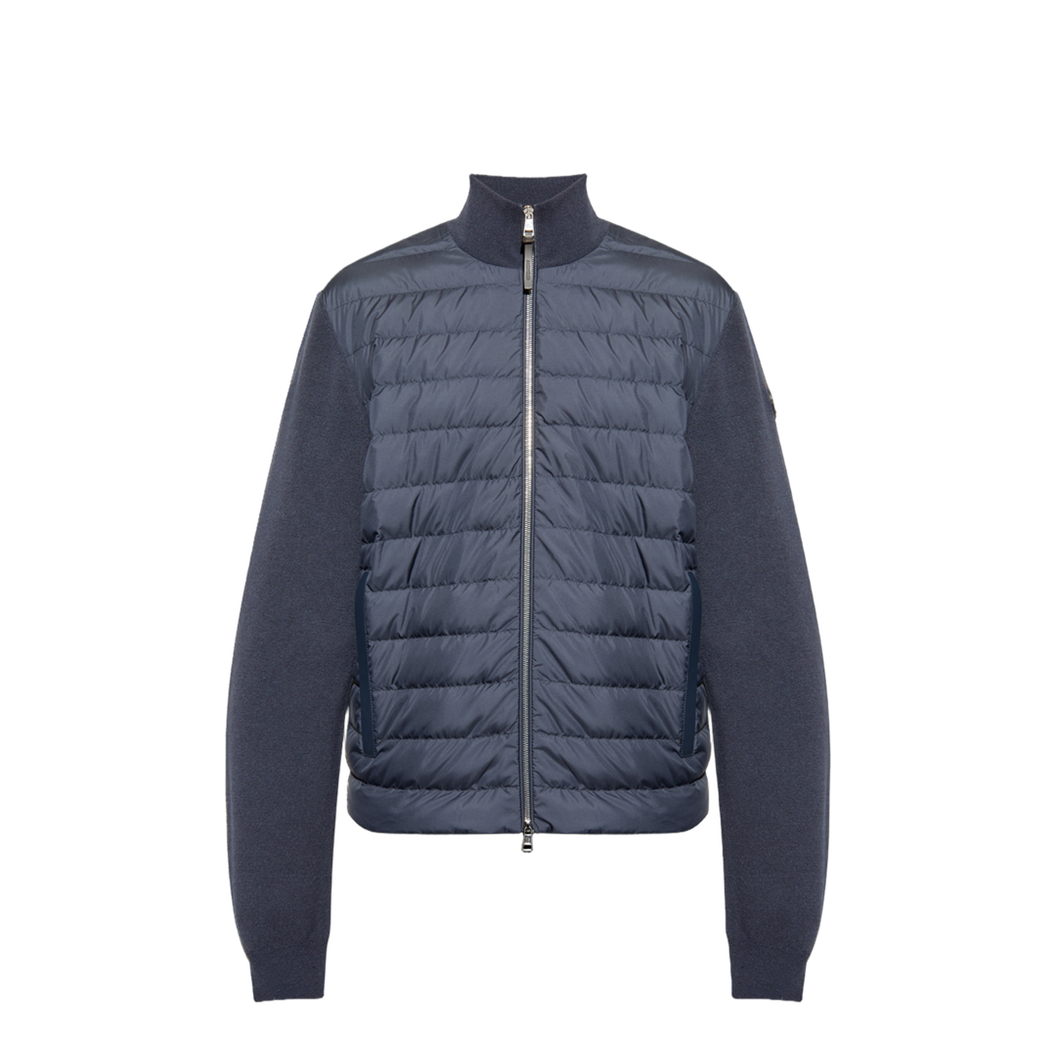 Blue Padded Wool & Cashmere Zip-Up Cardigan