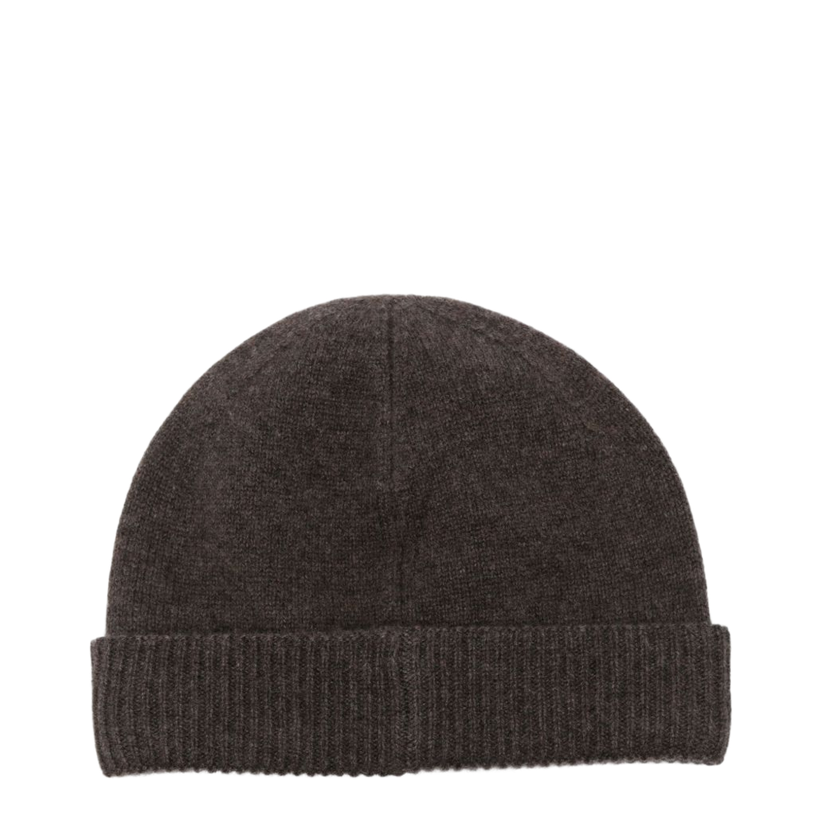 Brown Cashmere Ribbed Knit Turn-Up Brim Logo Patch
