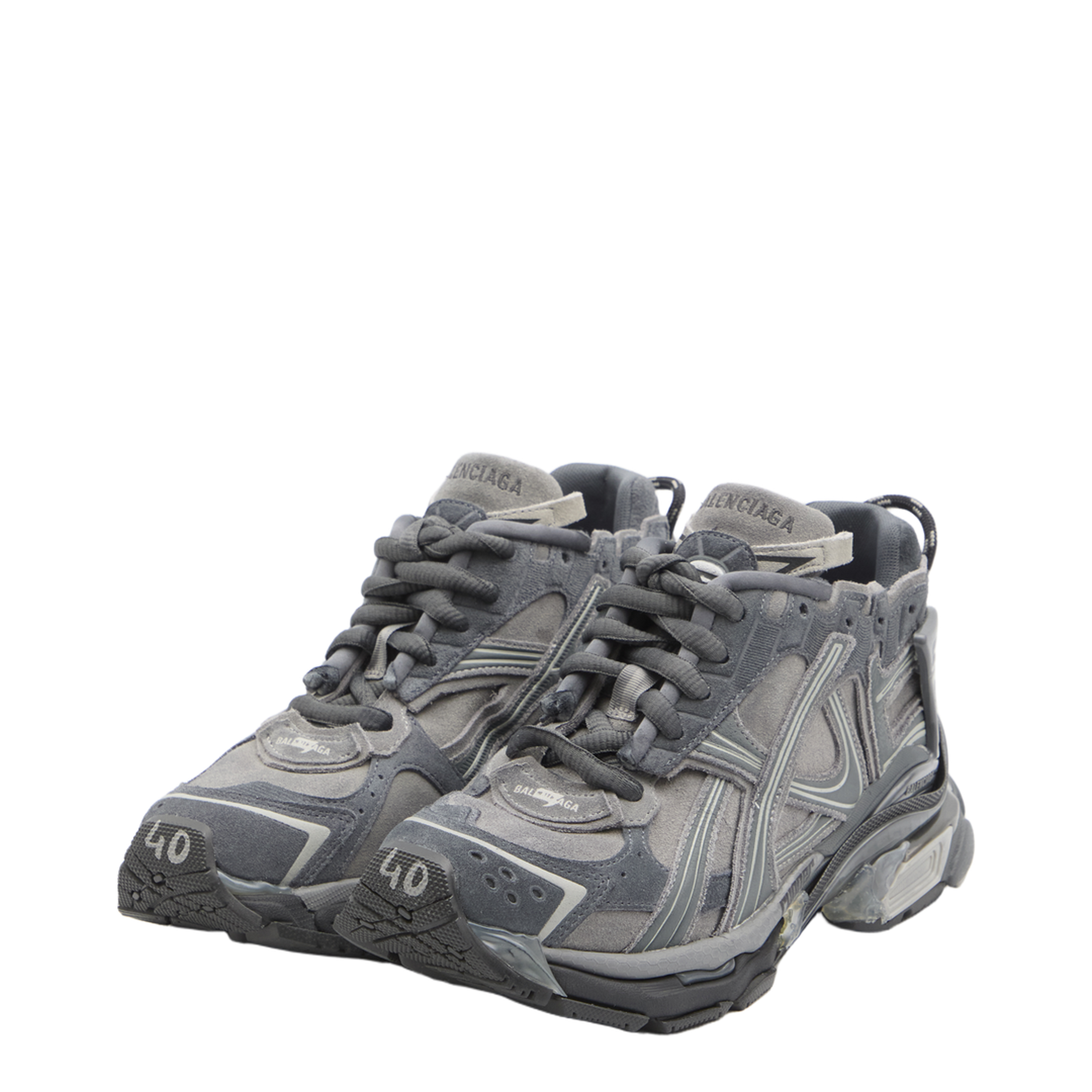 Runner Sneakers in Grey Leather and Textile