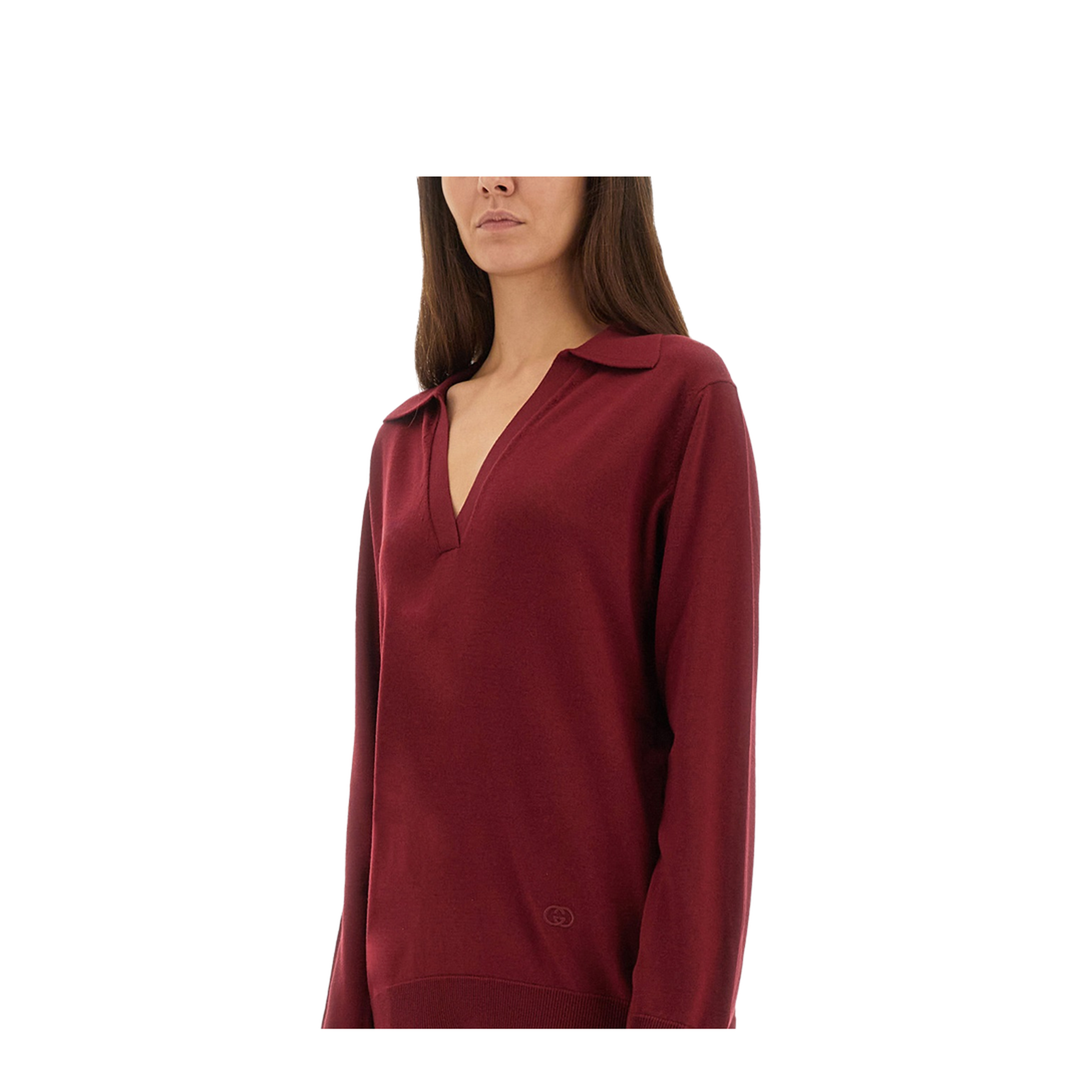 Extra Fine Wool Polo Top in Rosso Ancora Red