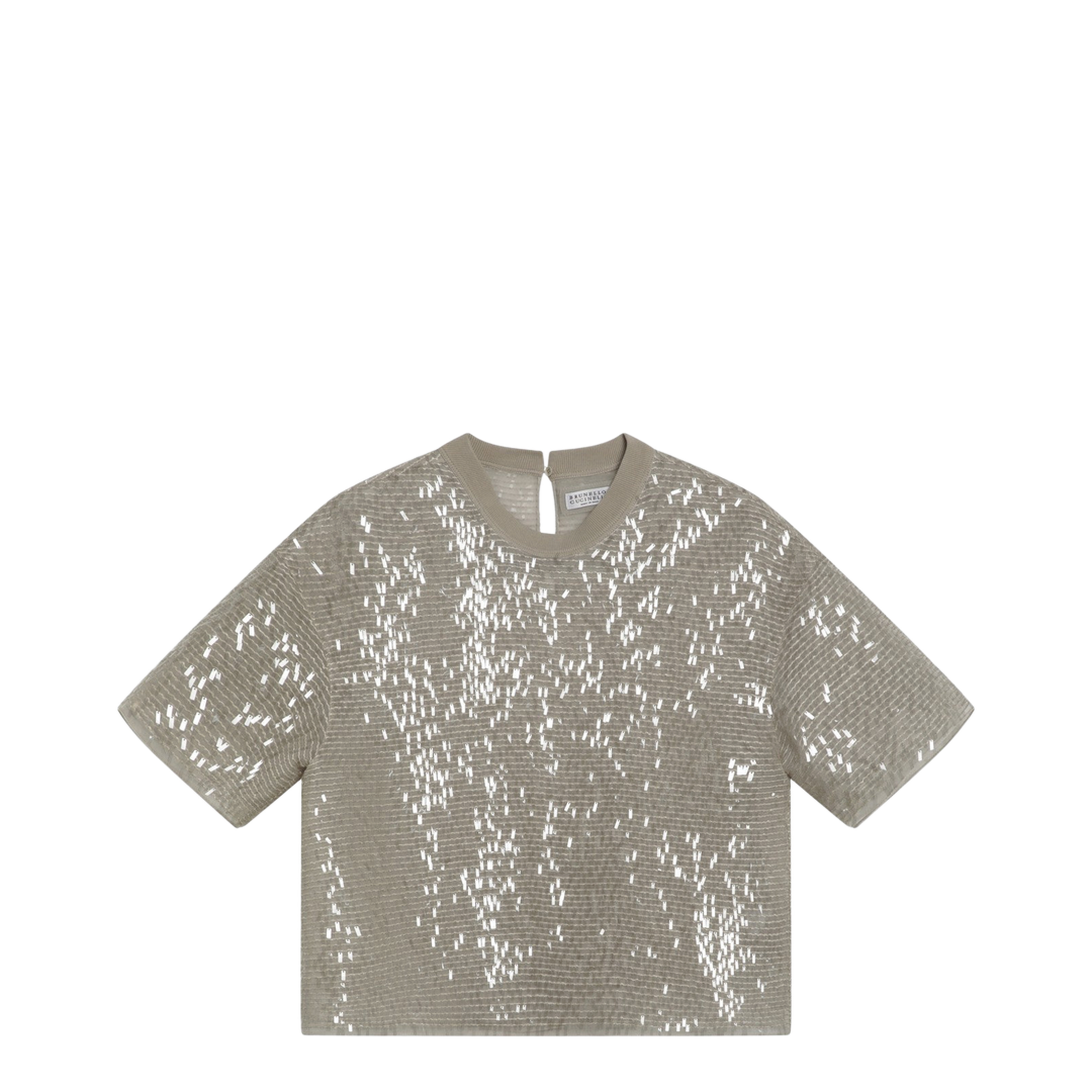 Dazzling Cascade Embroidery T-shirt in Crispy Silk