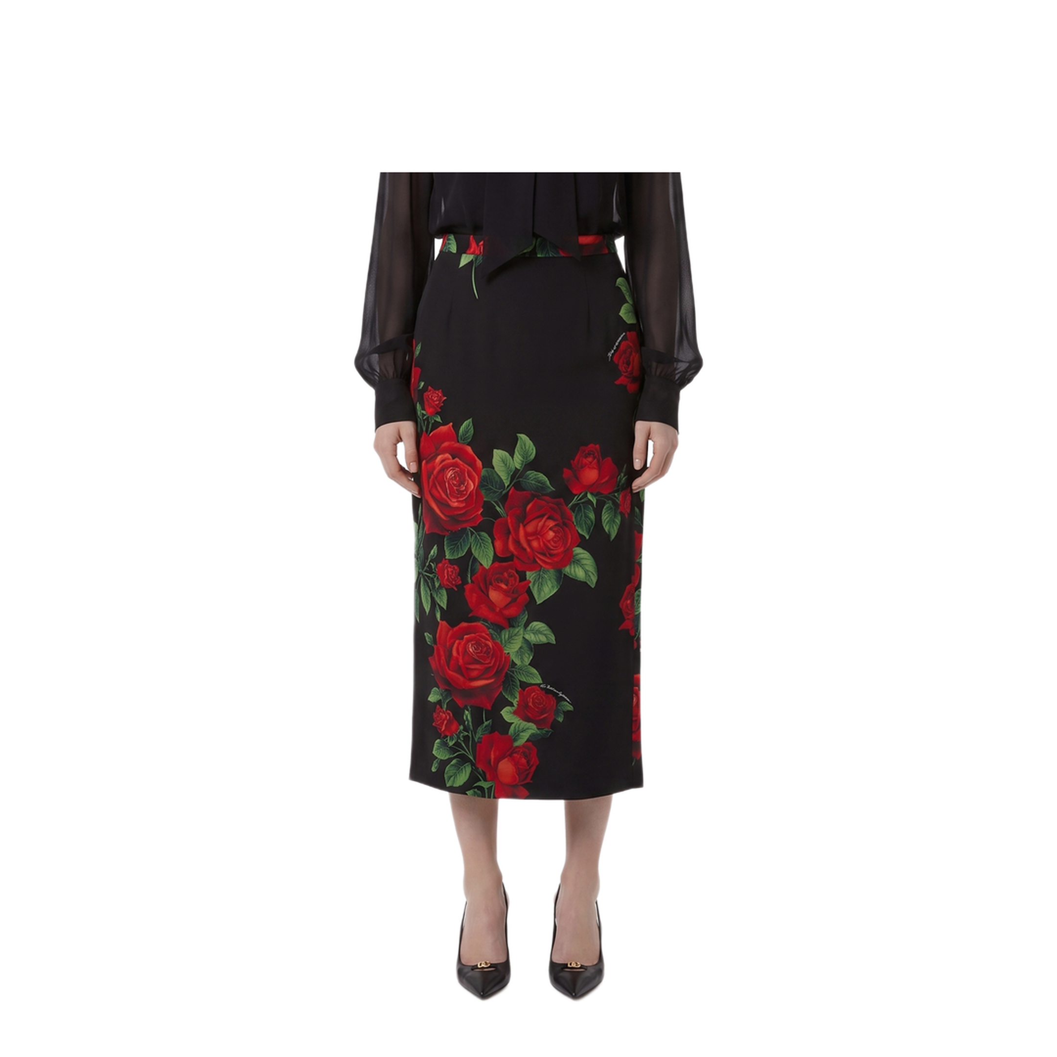 MAYFEYR - Dolce & Gabbana - Red Rose Print Midi Skirt - F4CSJTFSA9RHN6EJ