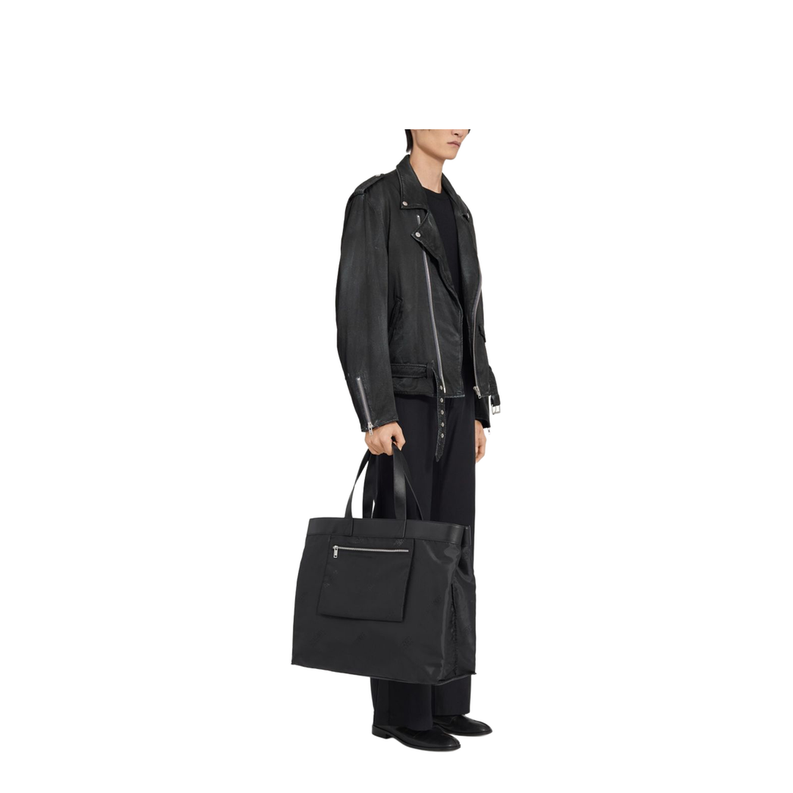 Black Jacket with Zip Fastening and Belted Waist