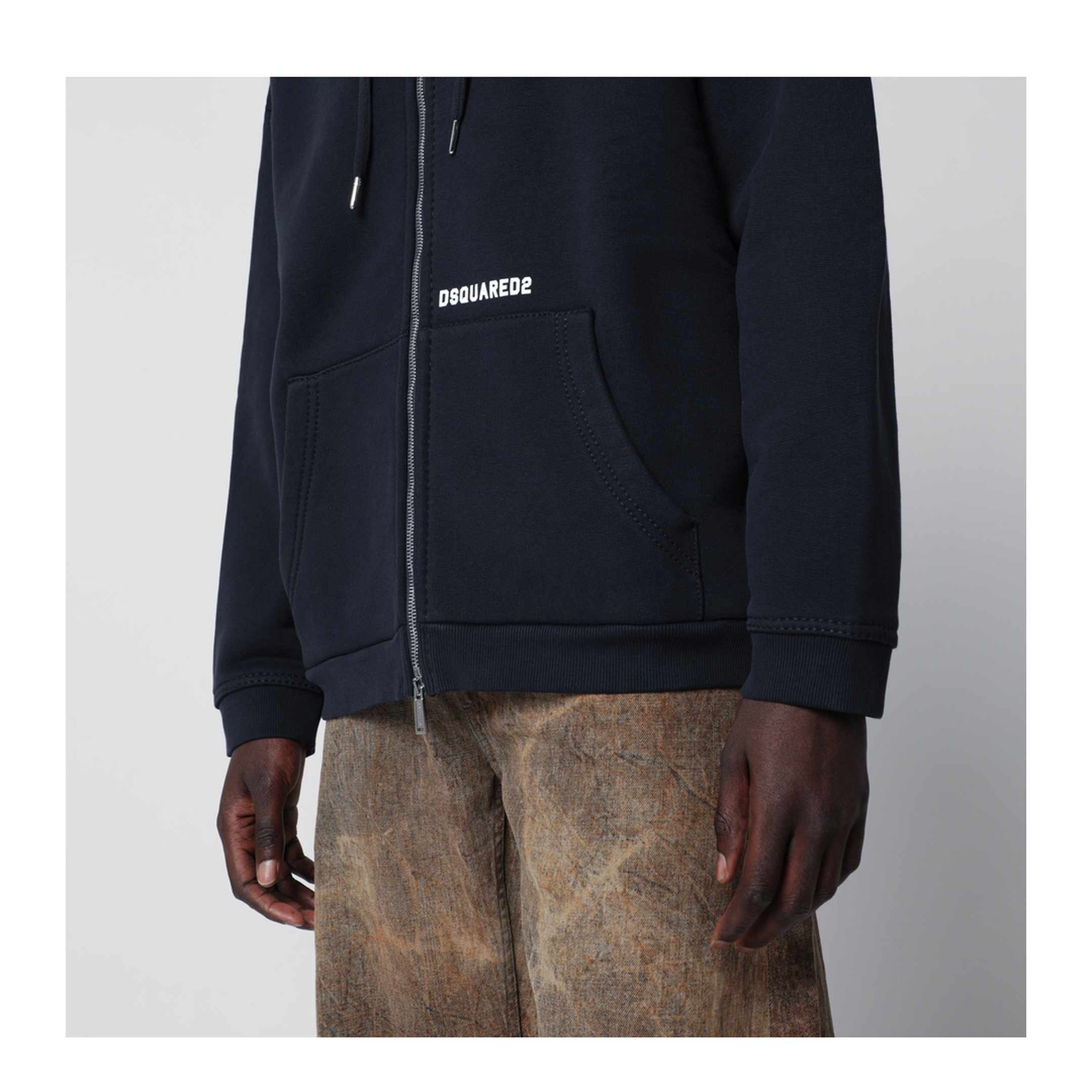 Zip-up Hoodie in Stretch Cotton, Blue