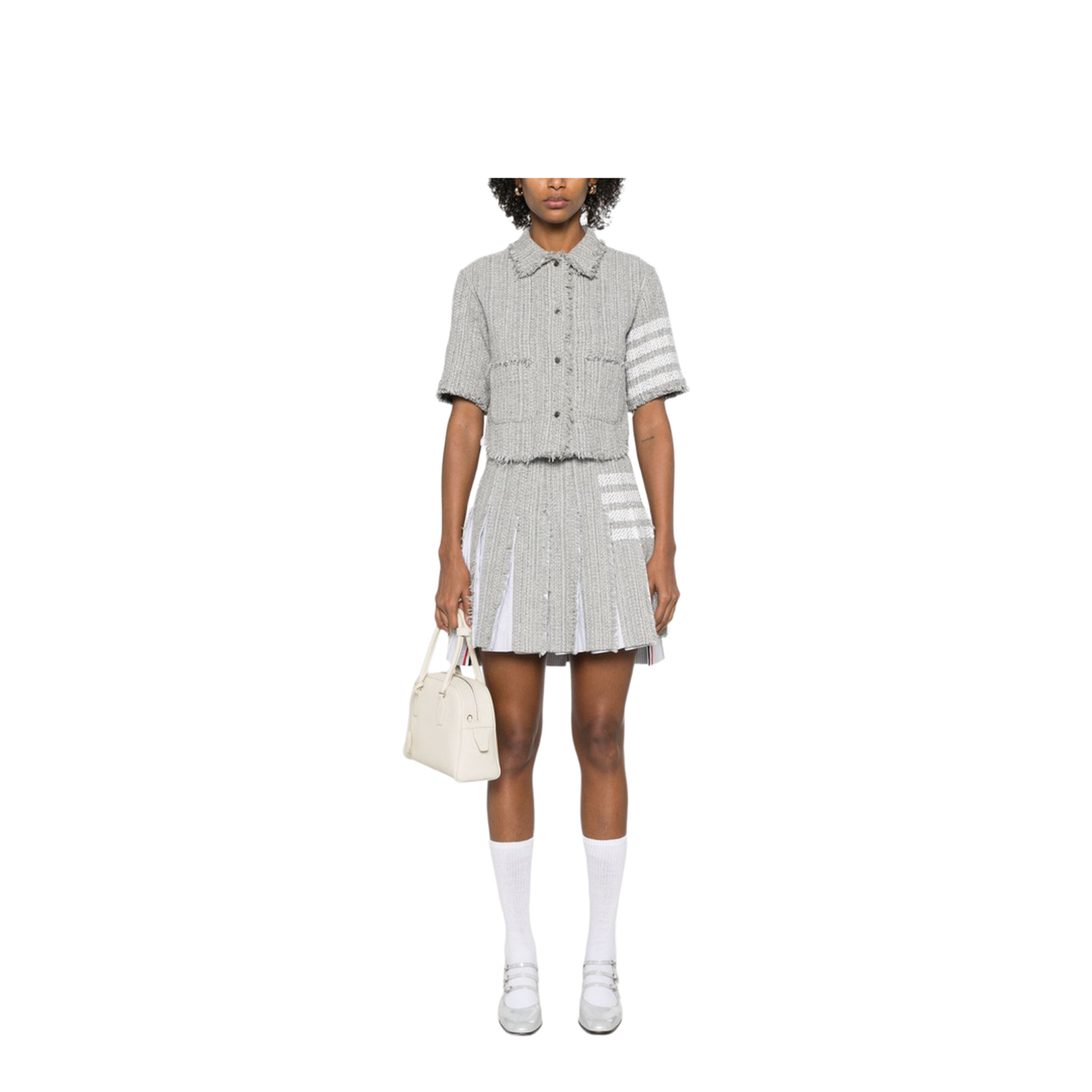 Solid Tweed 4-Bar Cropped Shirt Jacket