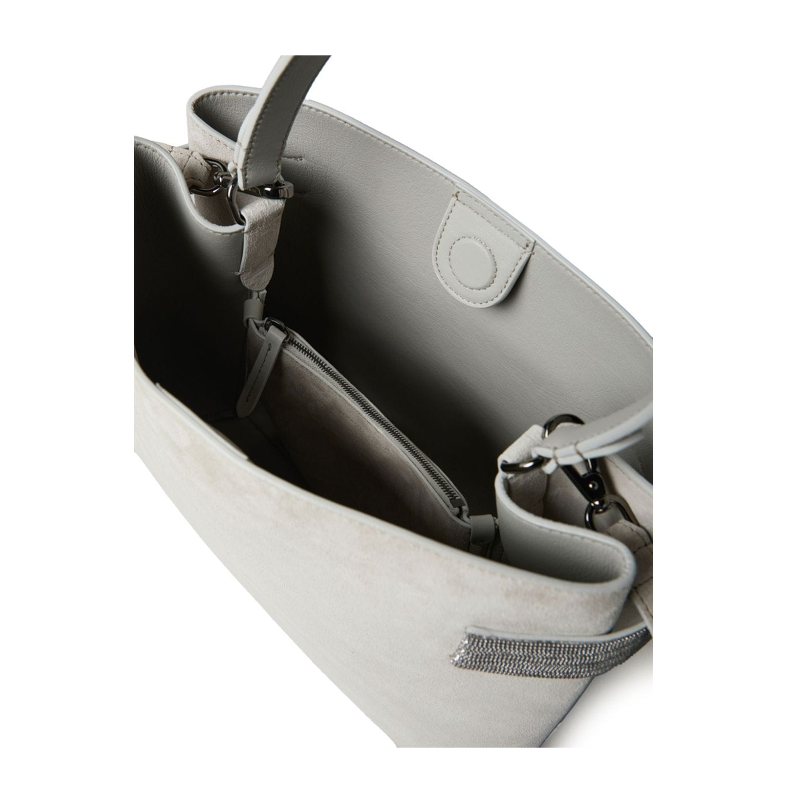 Grey Suede Leather Shoulder Bag