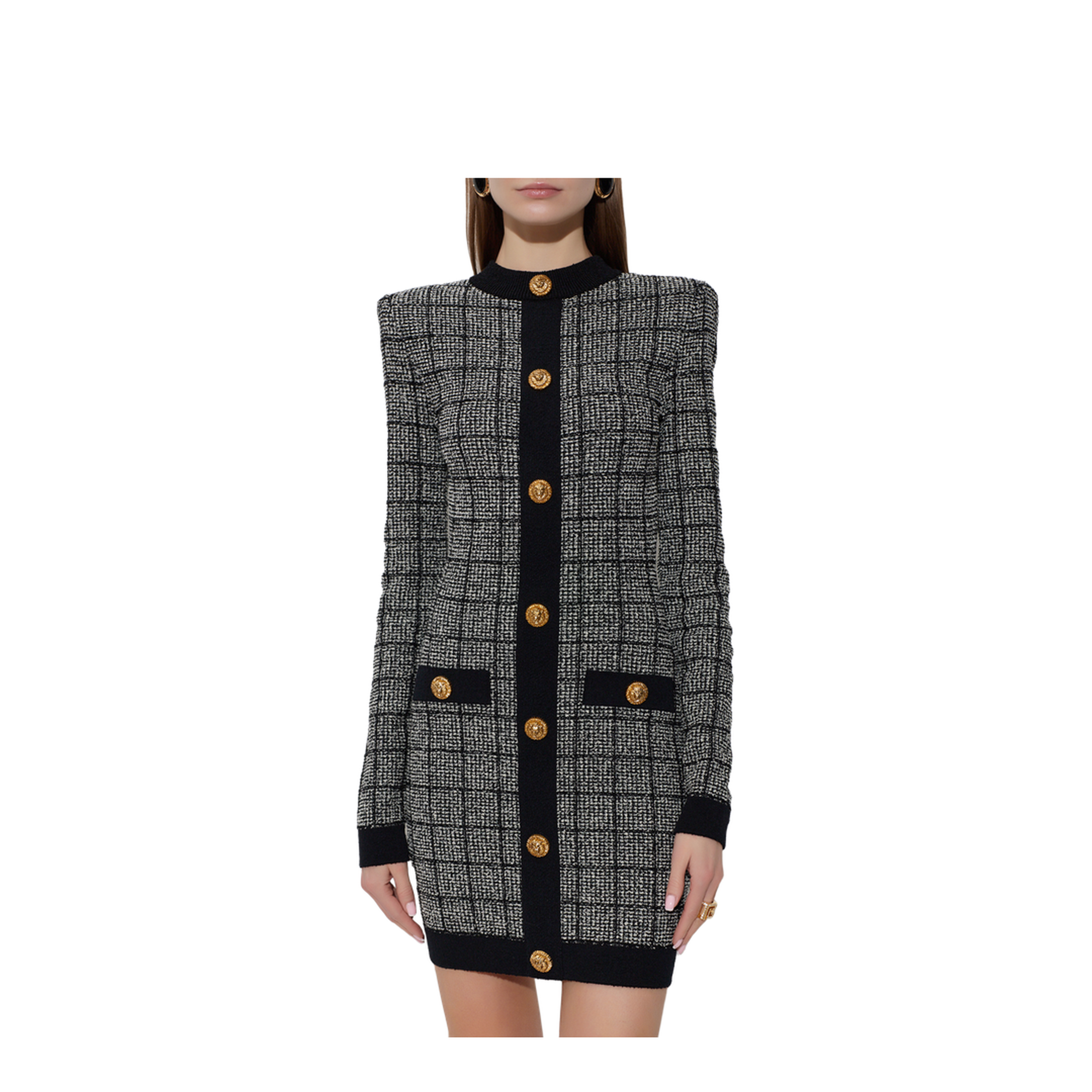Checked Pattern Tweed Dress Black