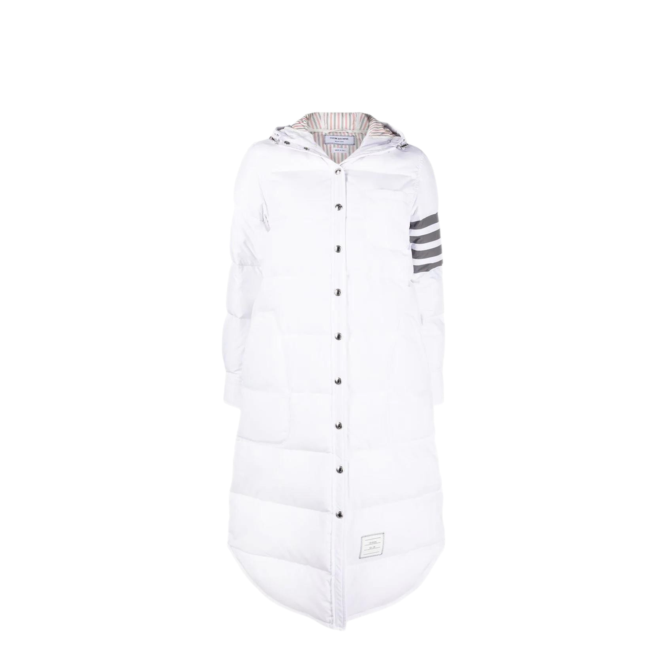 MAYFEYR - Thom Browne - Down Filled Below Knee Hooded Shirtdress With 4 Bar In Military Ripstop - FOD025X05222100