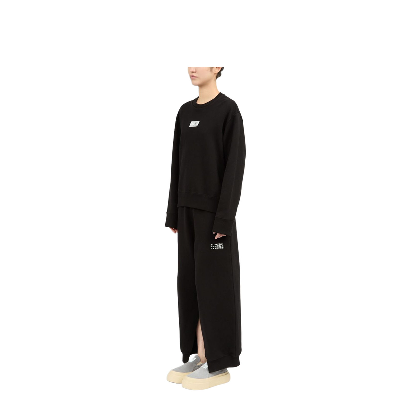 Black Numbers Appliqué Crew Neck Long Sleeve