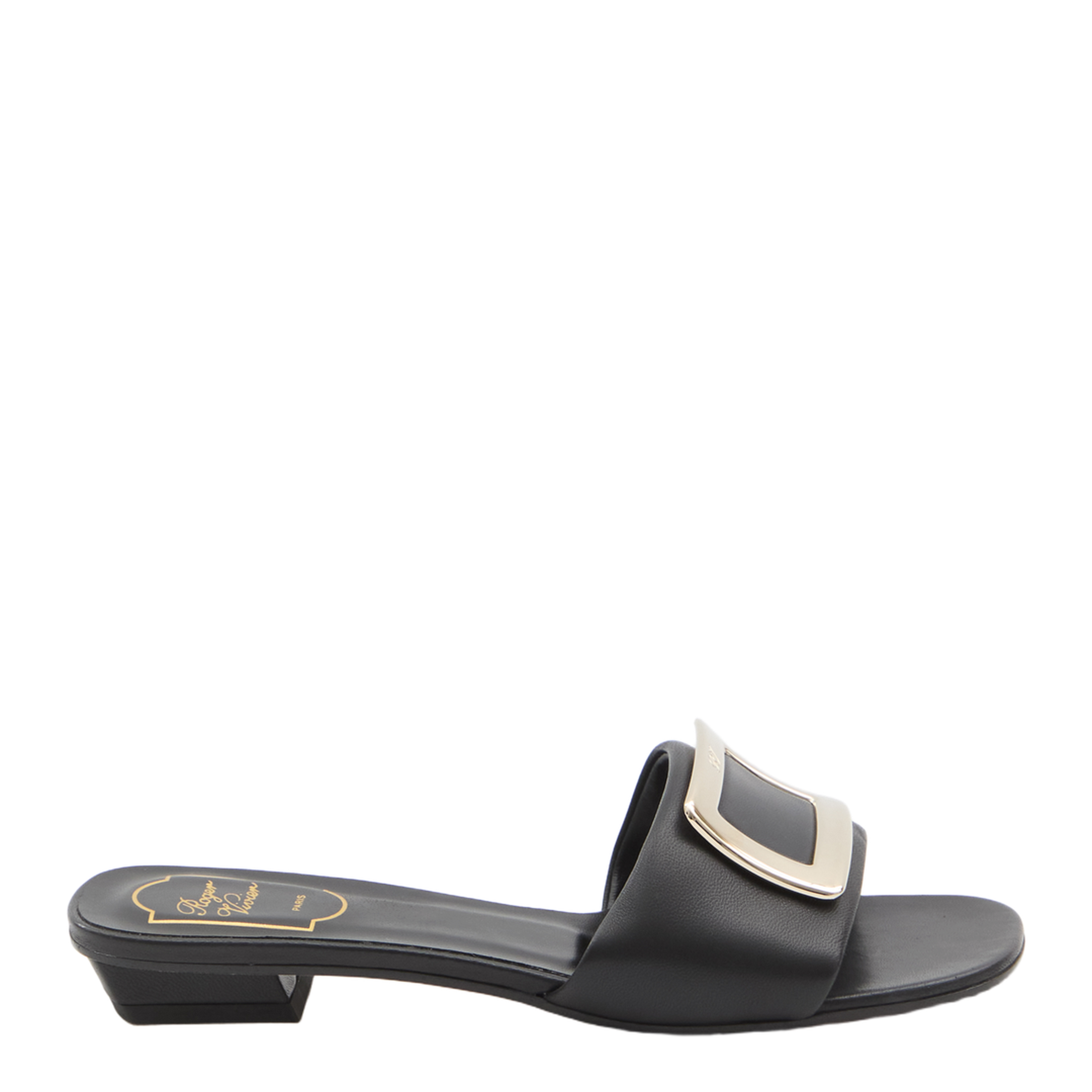Square Buckle Leather Slides