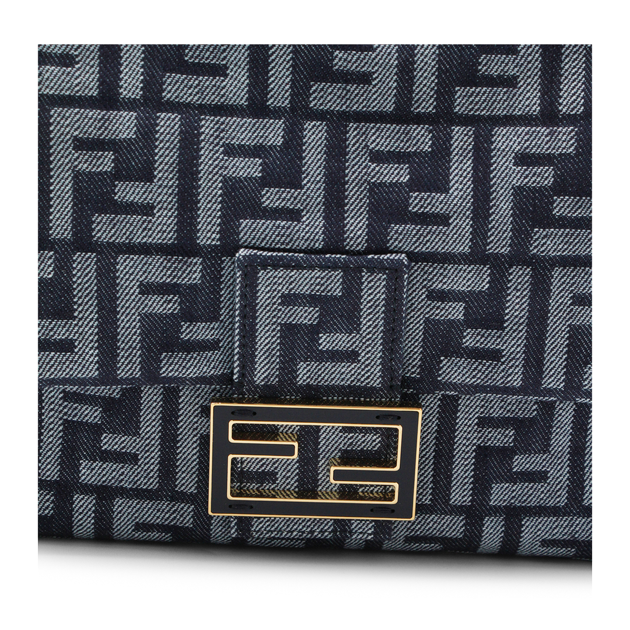 Mamma Baguette Medium Denim-Effect FF Jacquard Shoulder Bag - Dark Blue