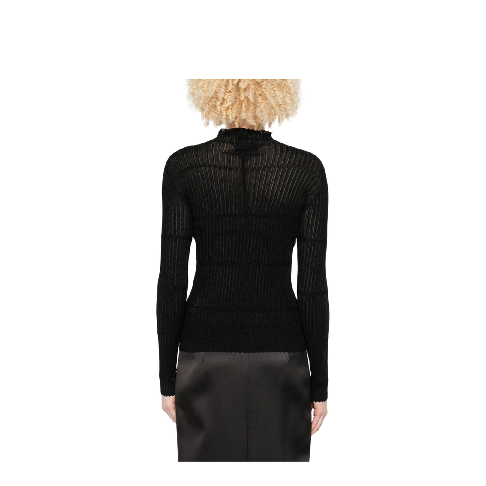 Ribbed Knit High Neck Long Sleeve Sweater Black