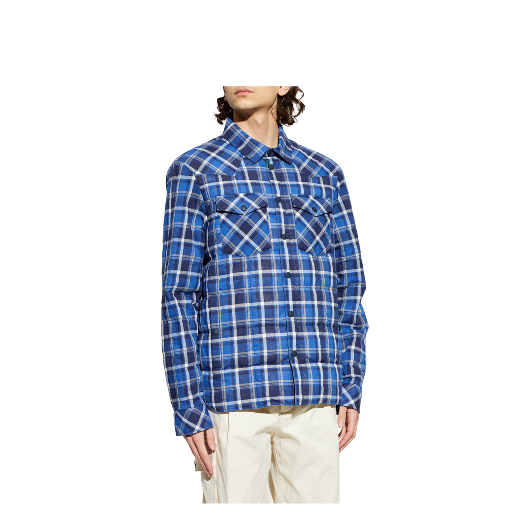 Black & Blue Gelt Check Cotton Blend Down Shirt Jacket