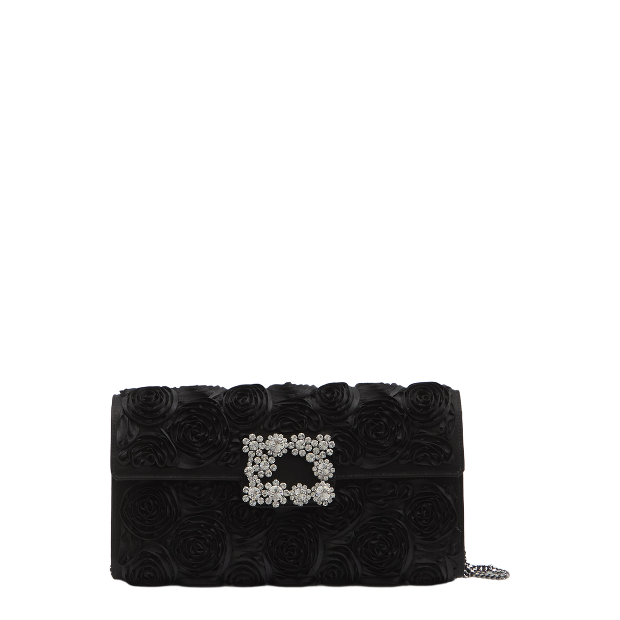 Satin Bag with Crystal Buckle and Rose Detail