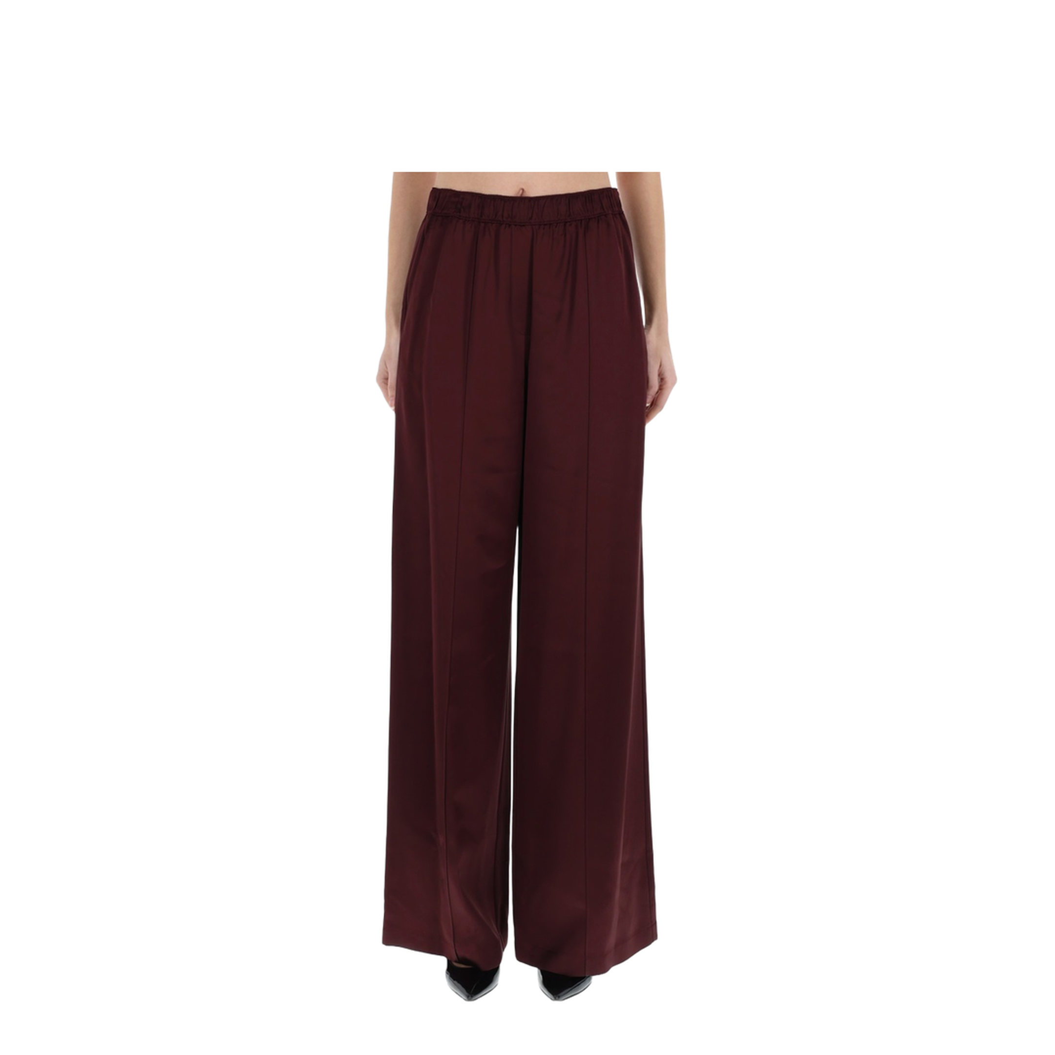 Burgundy Satin Wide-Leg Pants