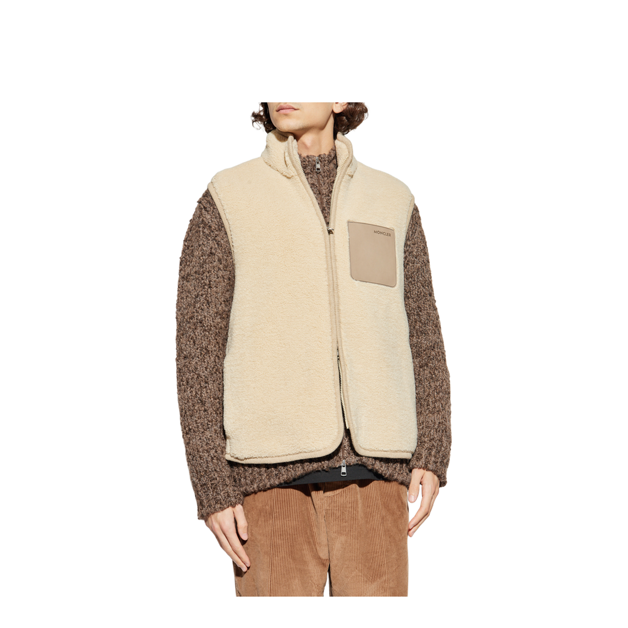 Beige Nubuck Trimmed Teddy Gilet