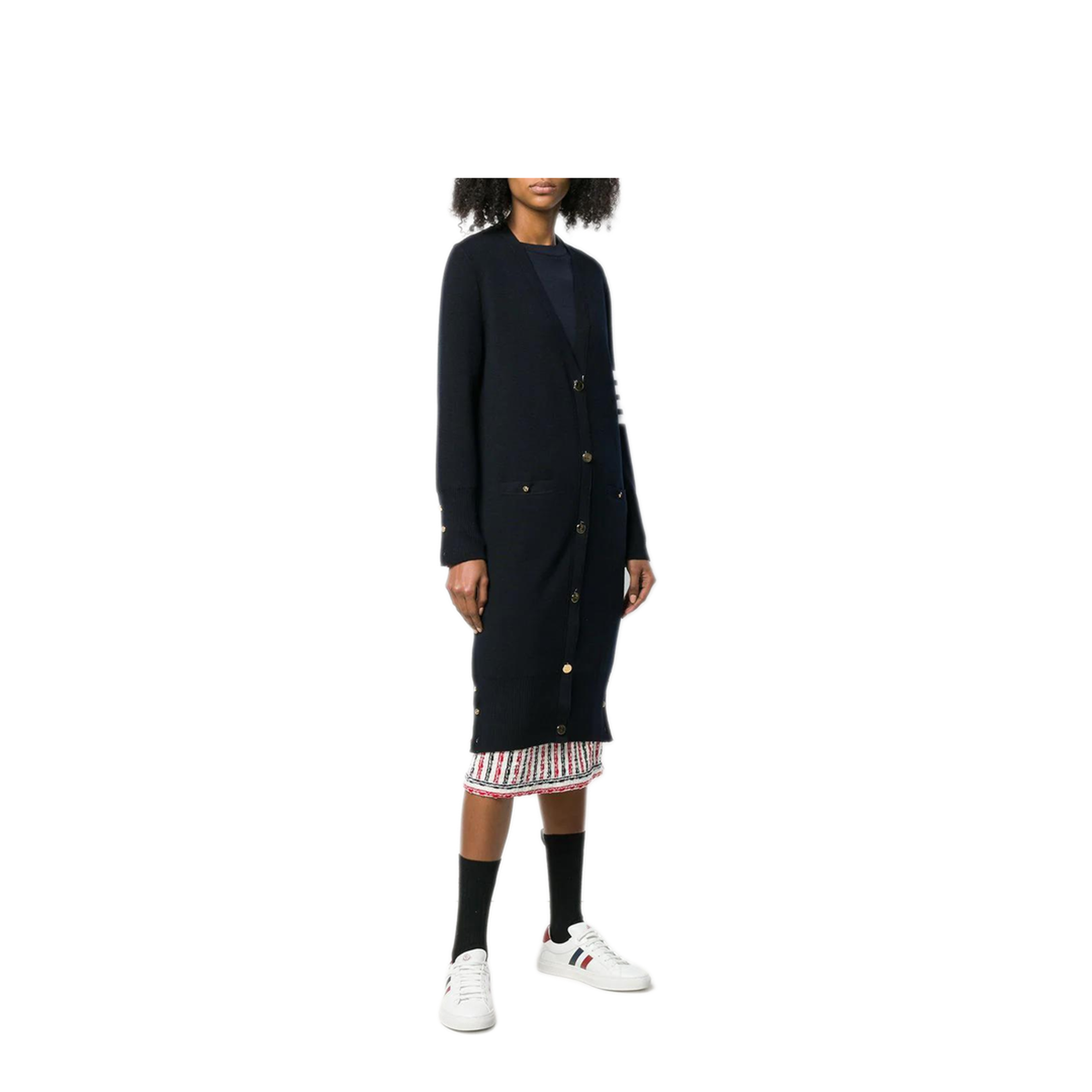 MAYFEYR - Thom Browne - Milano Stitch Long V Neck Cardigan In Fine Merino Wool - FKC289A00014415