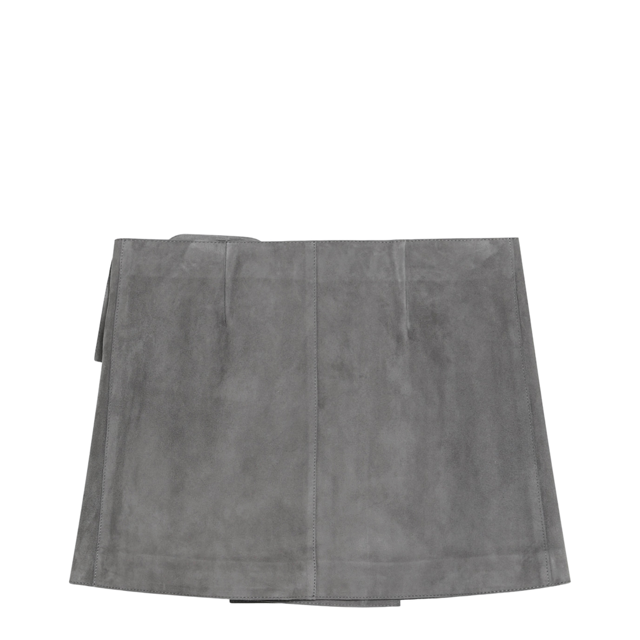 Grey Suede Mini Skirt with Large Buckle Belt