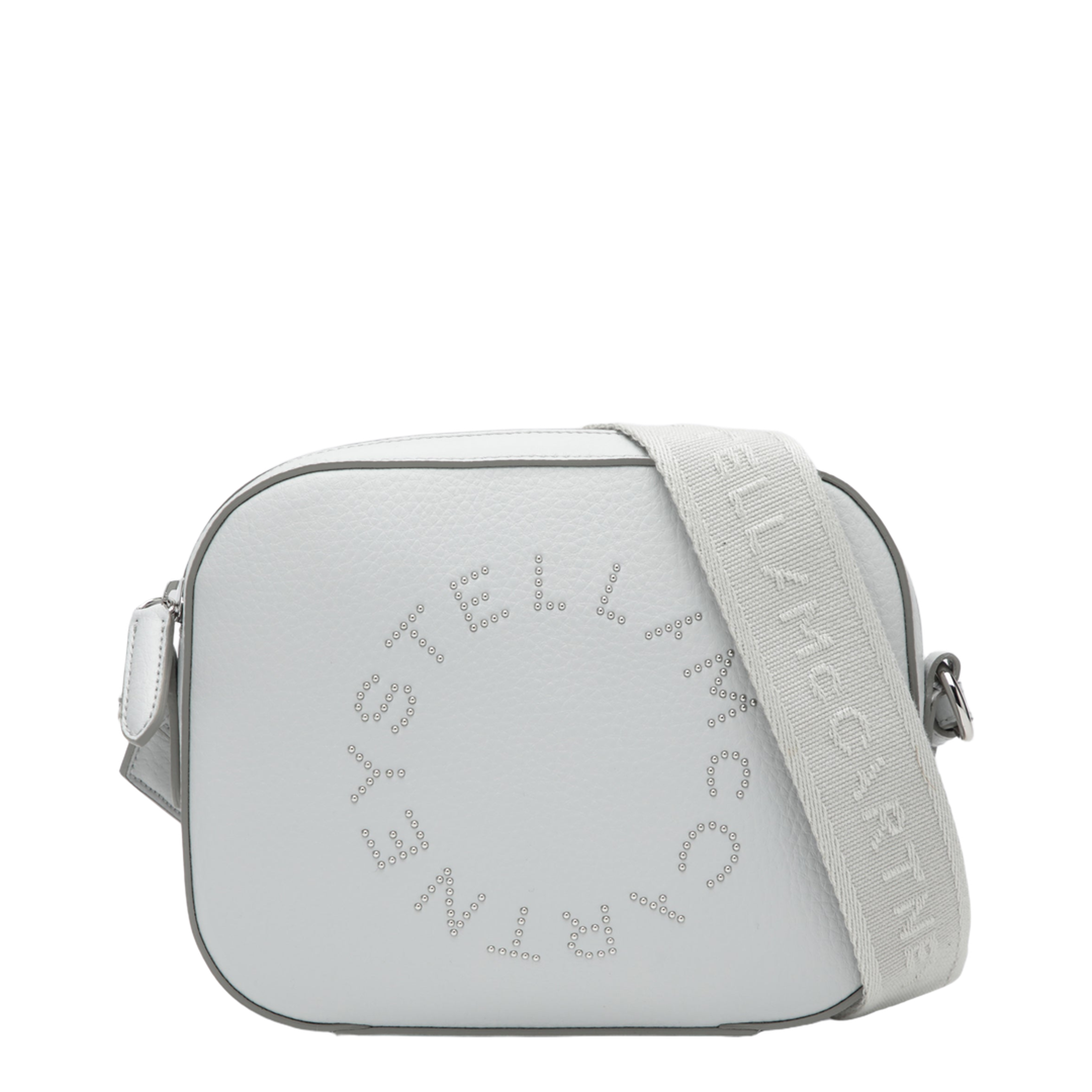Pearl Grey Camera Bag with Logo and Shoulder Strap