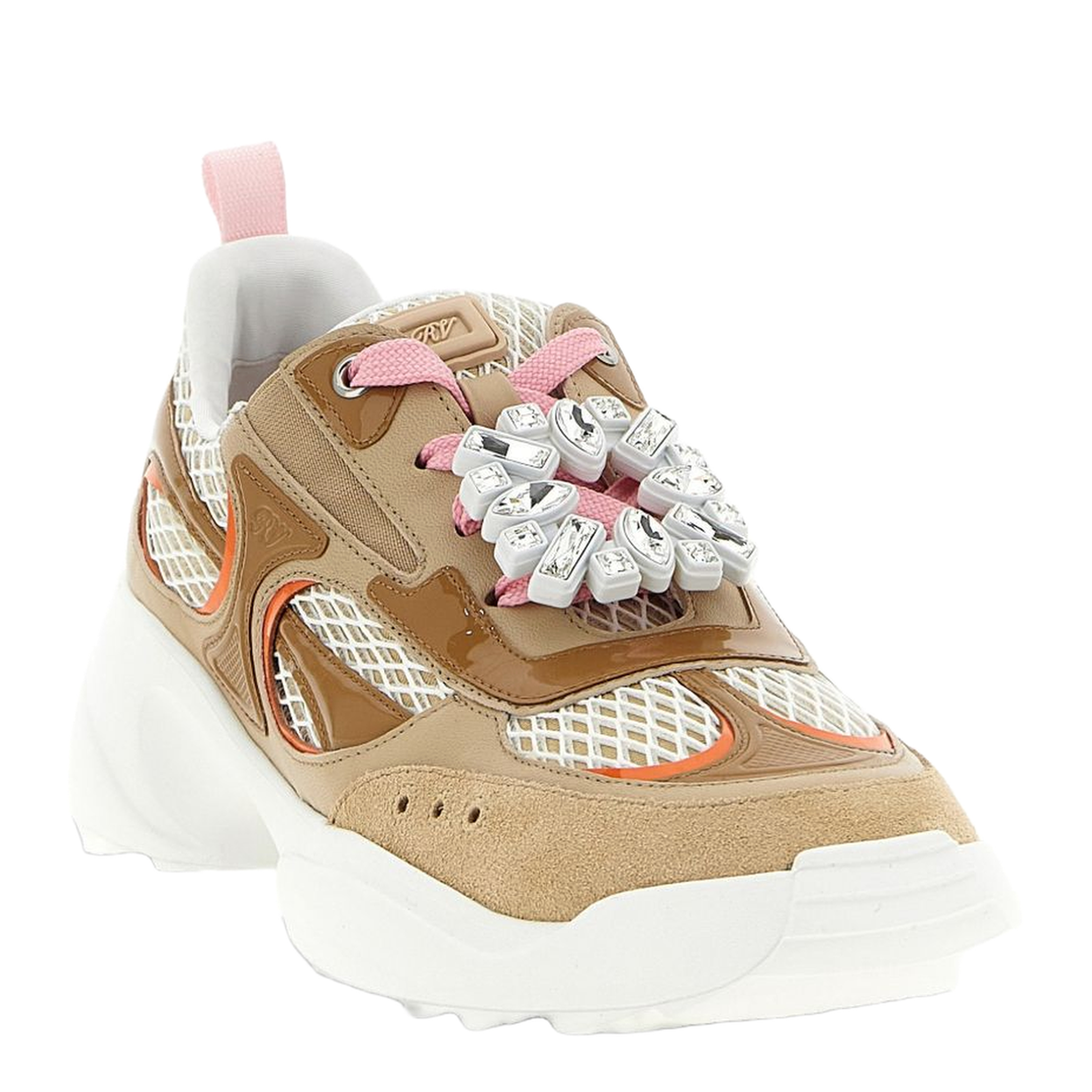 Viv' on the Run Sneakers in Leather and Fabric Beige