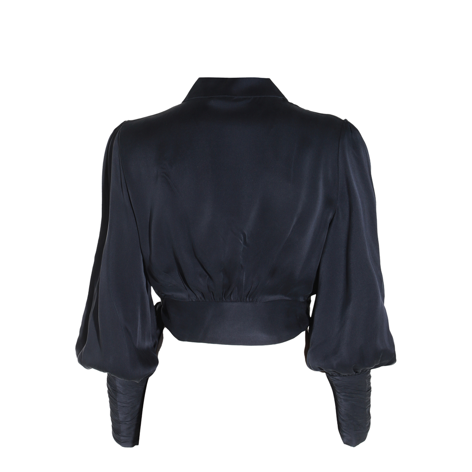 Silk Wrap Top With Long Balloon Sleeves
