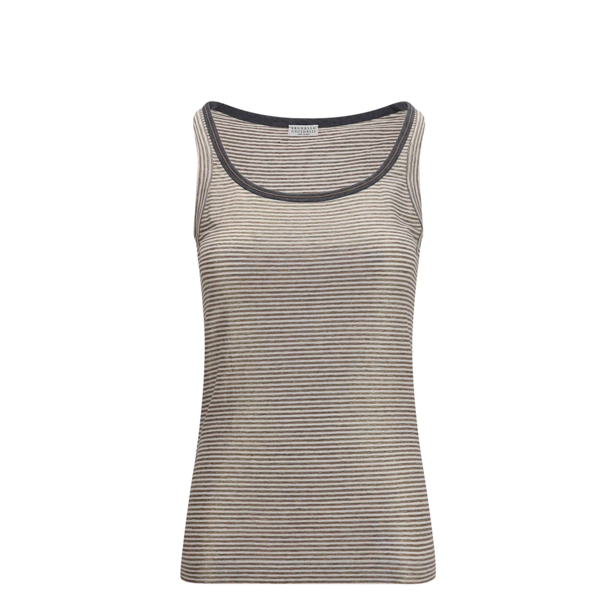 MAYFEYR - Brunello Cucinelli - Striped Linen Lamé Jersey Tank Top With Glossy Finishes - MQ977DU530
