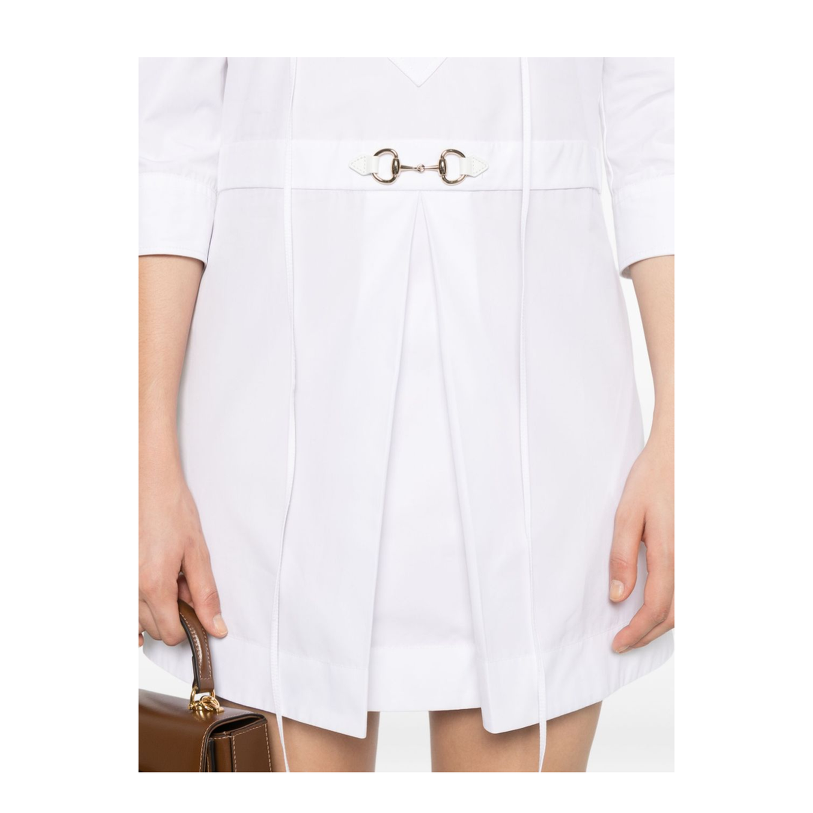 Cotton Poplin Shirt Dress with Horsebit in White