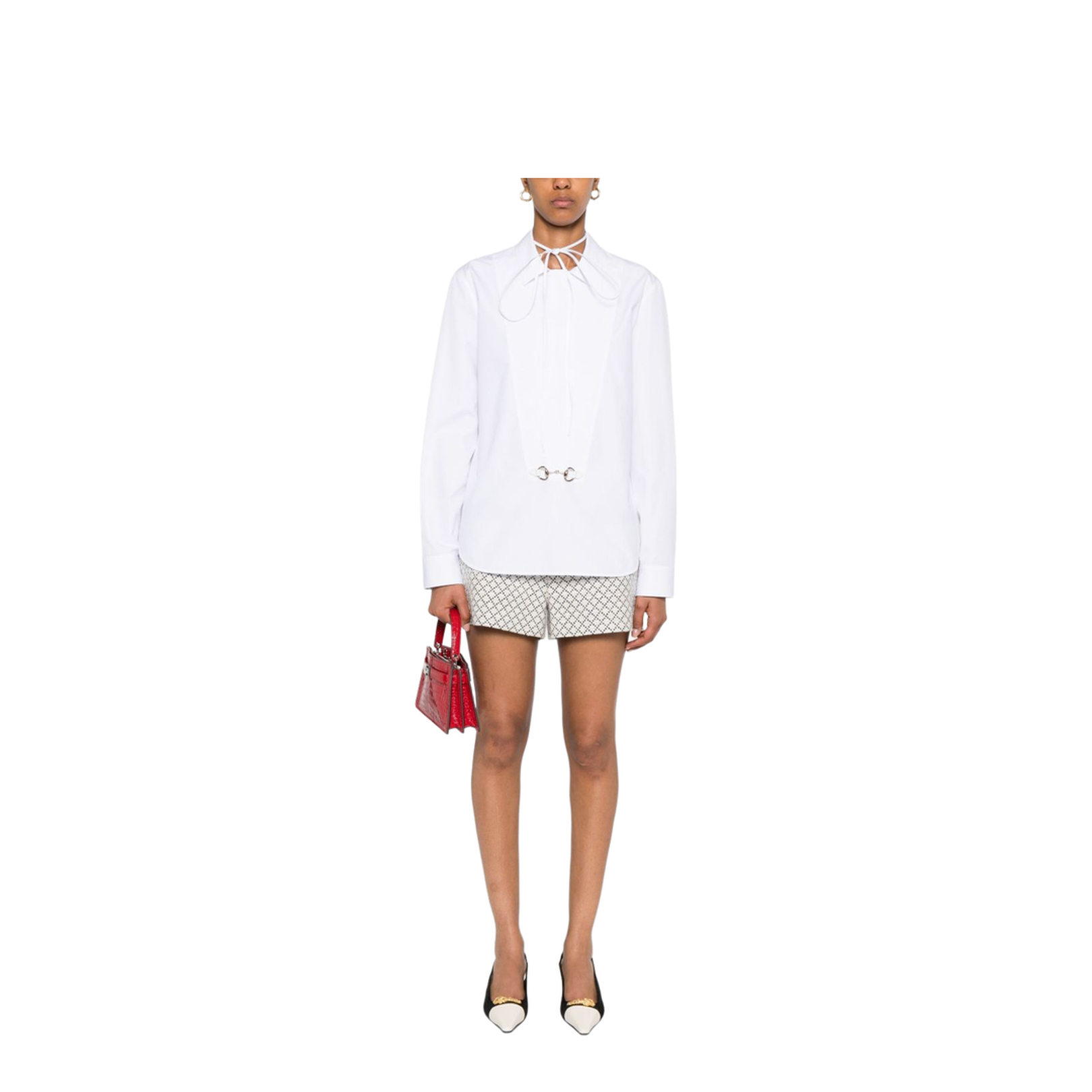 Cotton Poplin Shirt with Horsebit in White