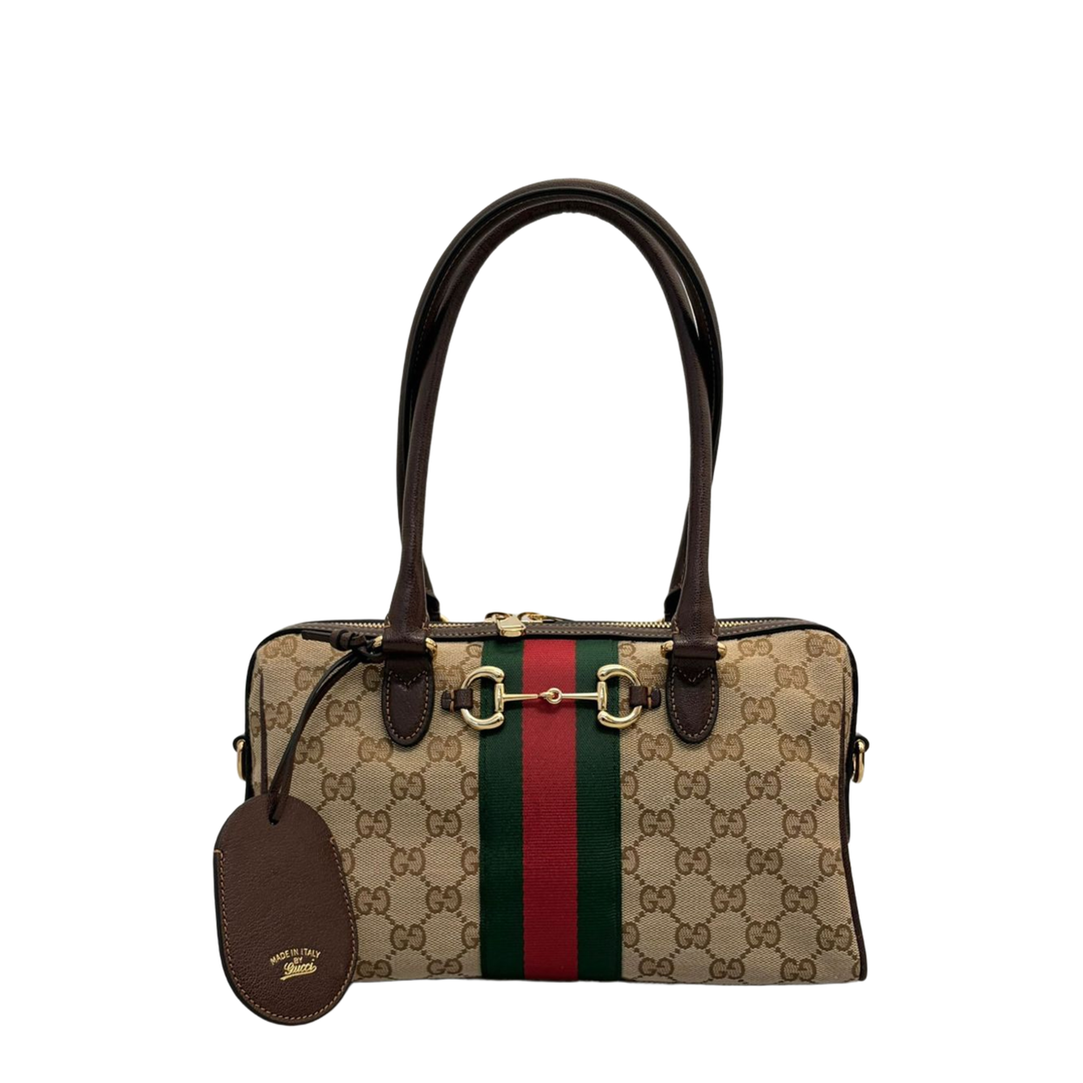 Borsetto Medium Canvas Boston Bag - Sand and Dark Brown