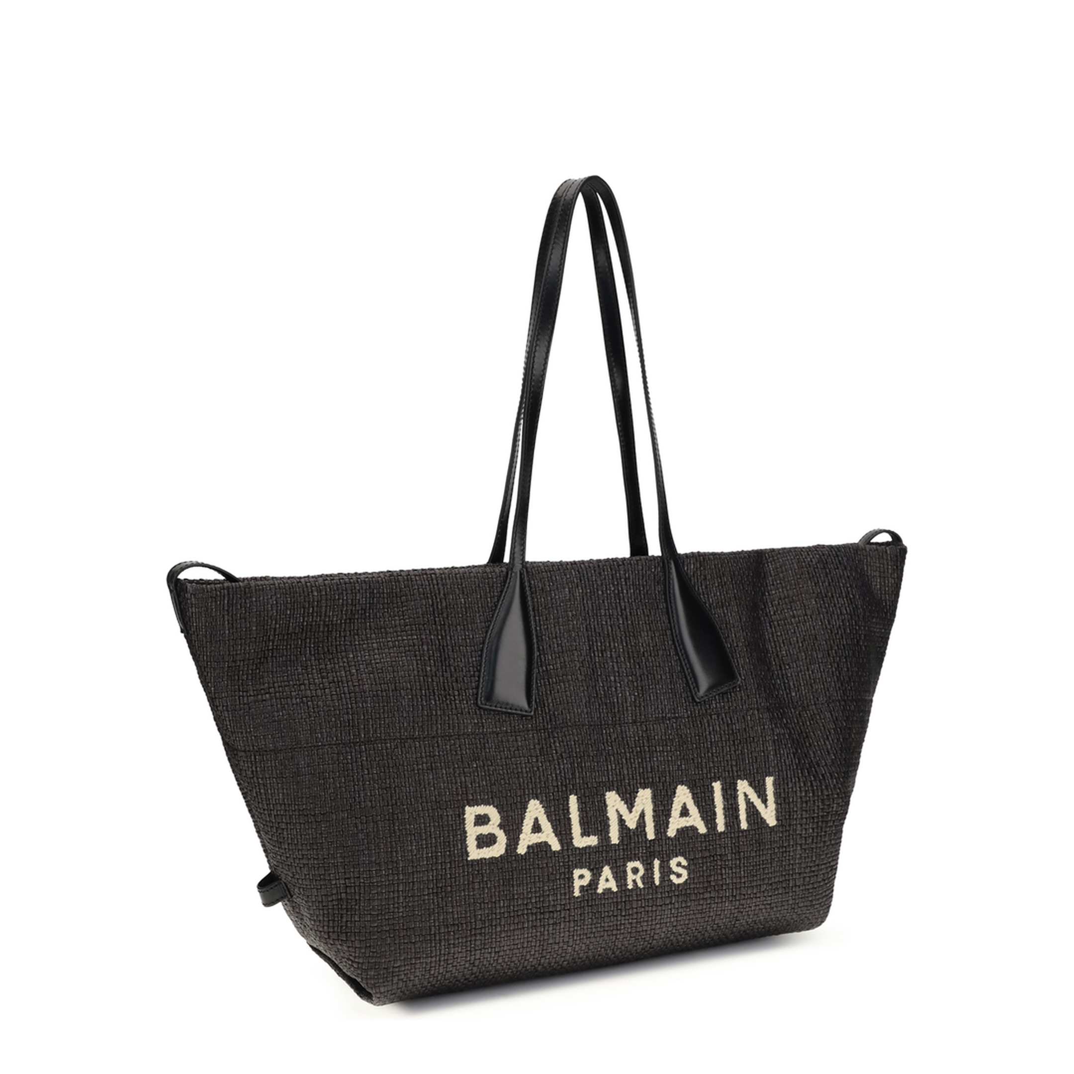 MAYFEYR - Balmain - Track Shoulder Bag In Leather And Raffia - GN1FI015TRAA