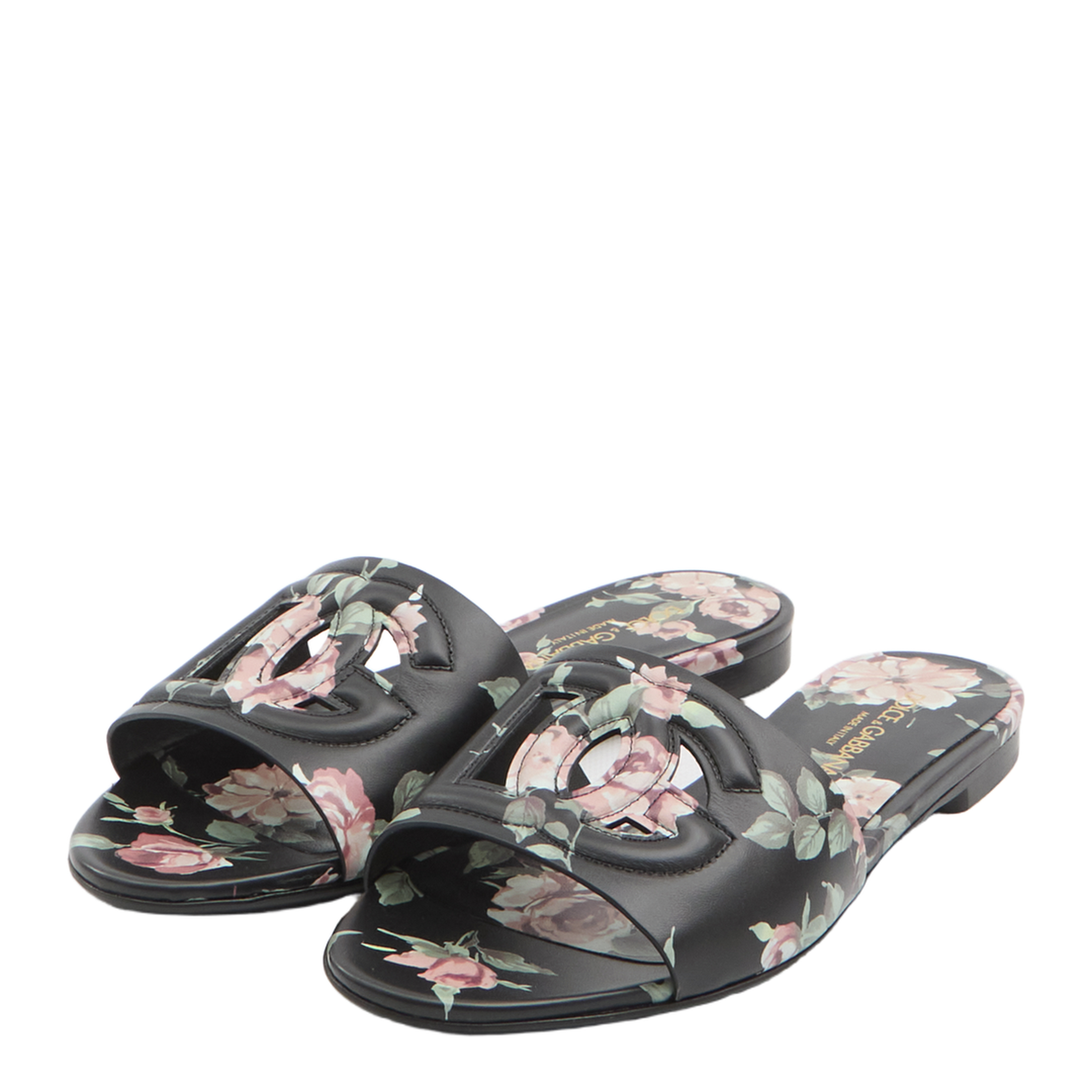 Black Slide Sandals with Cut Out Logo