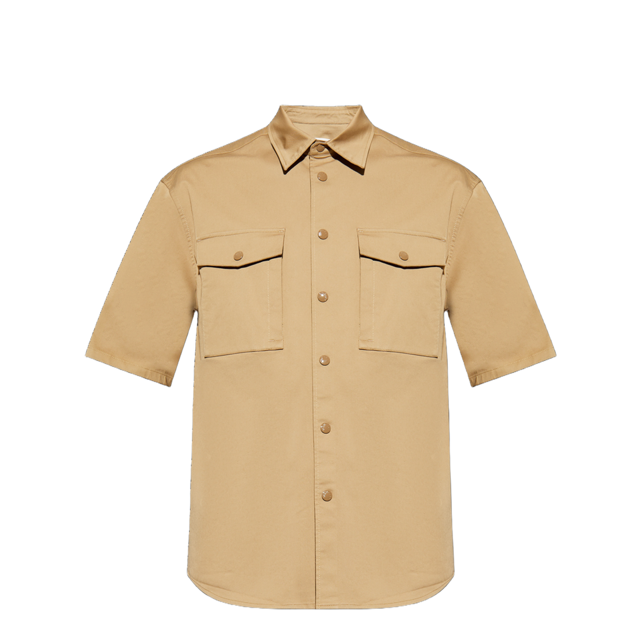 Beige Cotton Gabardine Short Sleeve Shirt