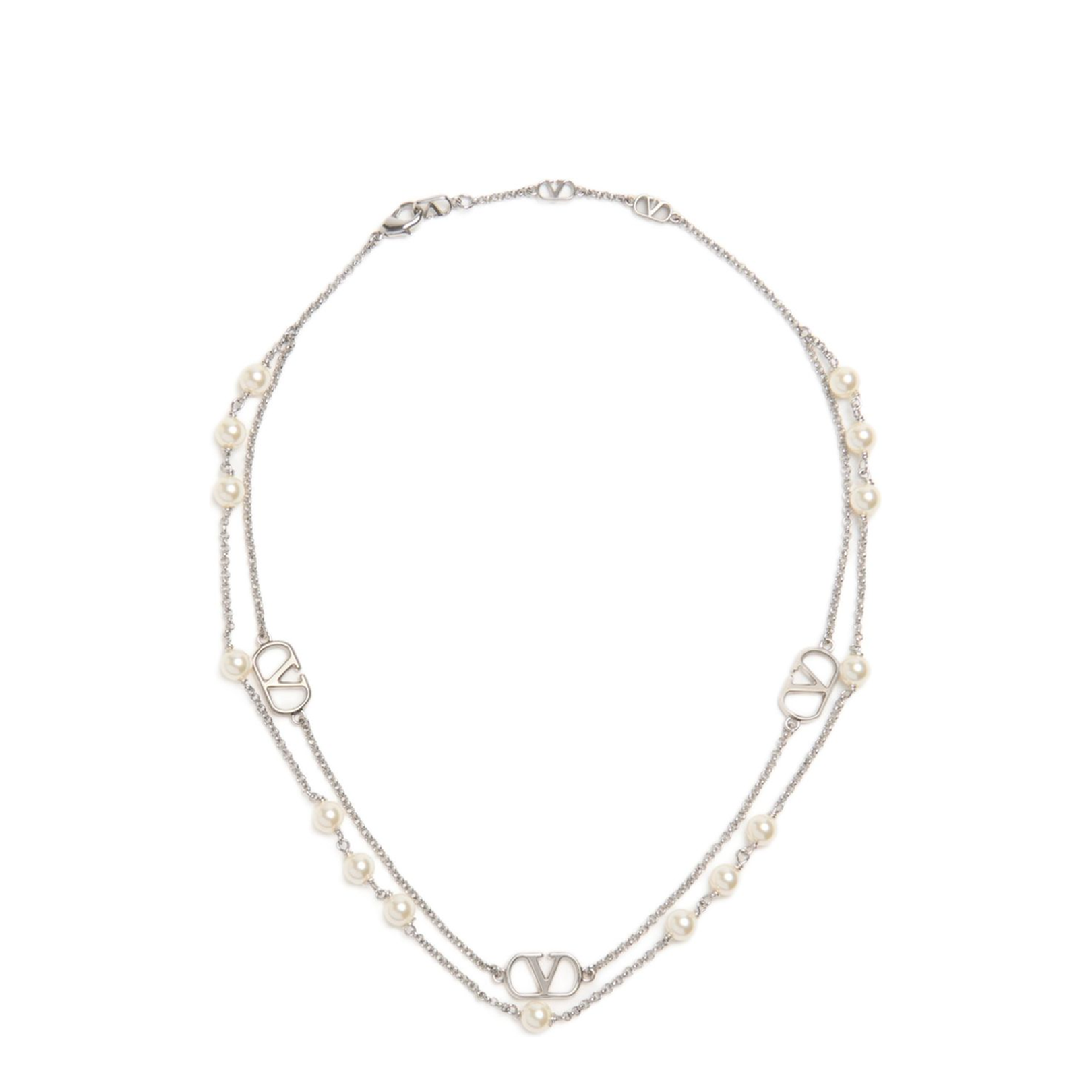 Vlogo Signature Metal Necklace With Swarovski Pearls