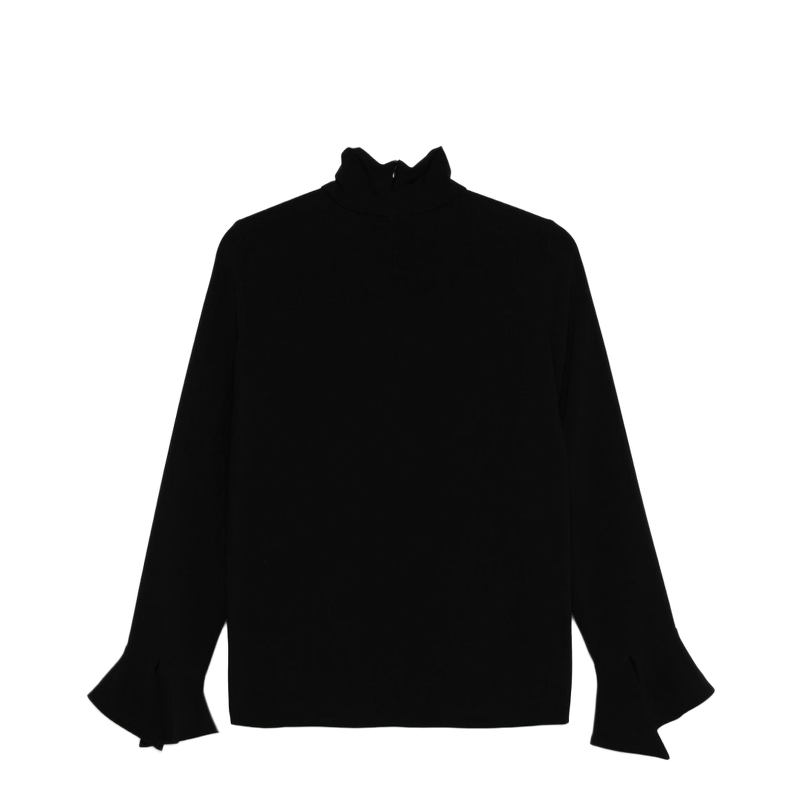 Casual Flared Cuffs High Neck Top In Black