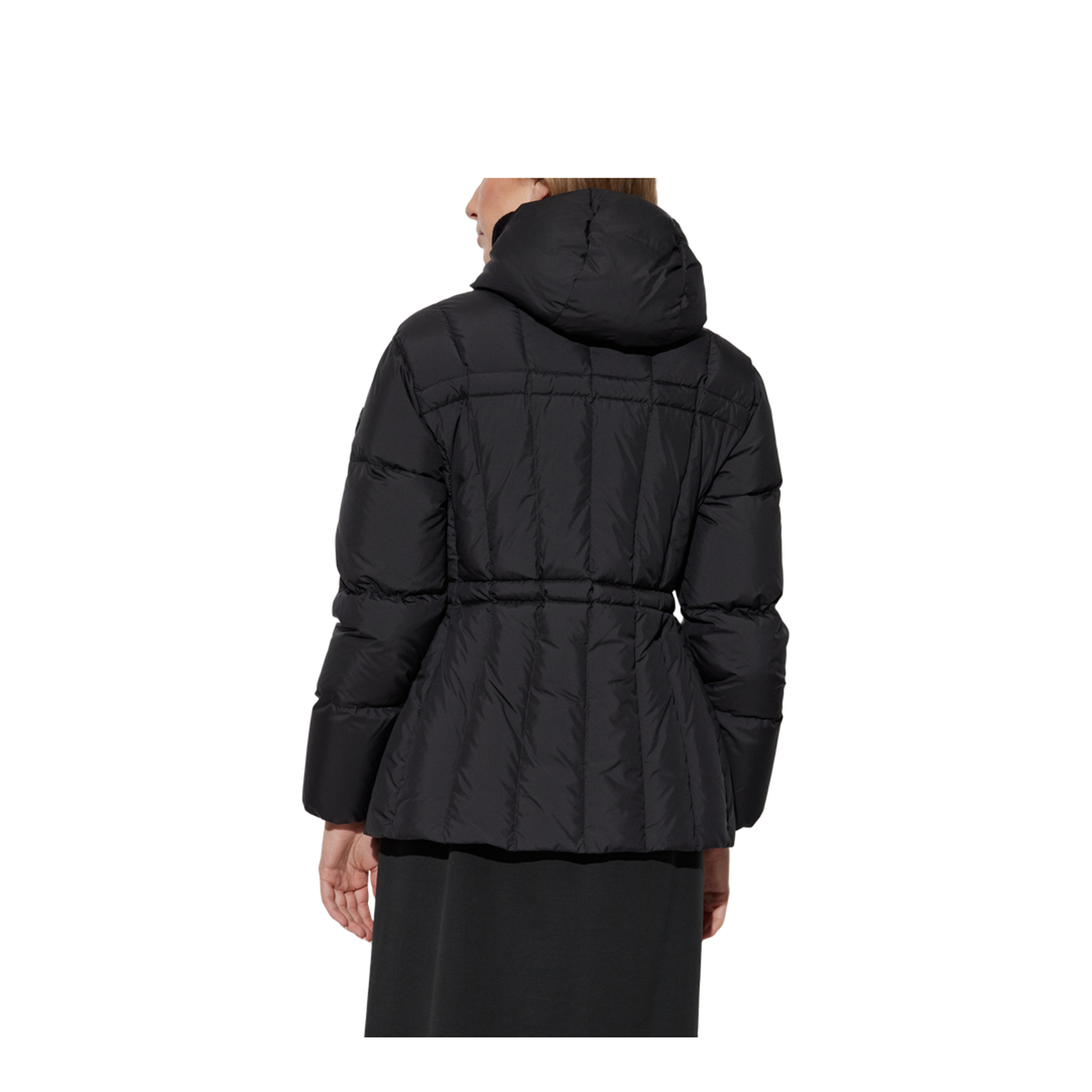 Black Estom Vertical-Quilted Hooded Short Down Jacket