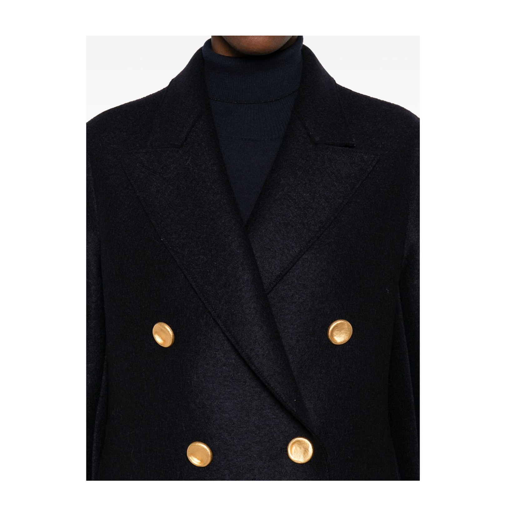 Navy Blue Gold-Button Double-Breasted Coat