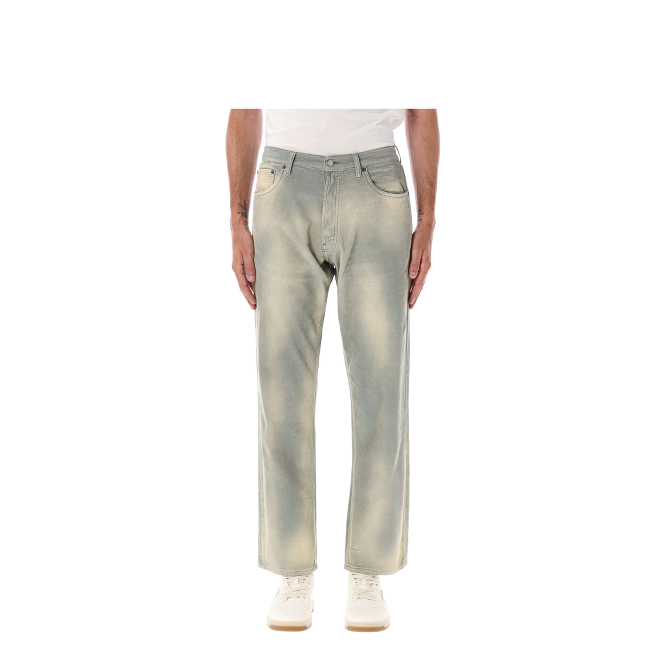 Light Blue Corduroy Trousers with Washed Effect