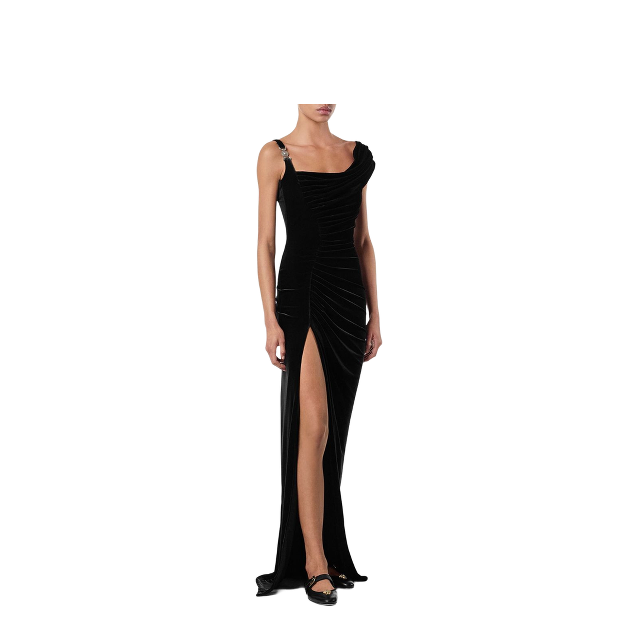 Black Sleeveless Long Dress with Medusa Plaque