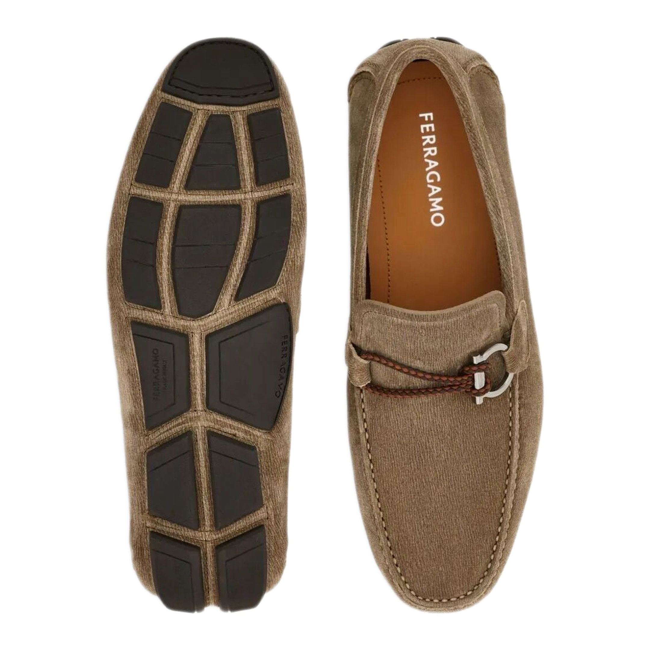 MAYFEYR - Ferragamo - Suede Driver Loafers With Braided Leather Lace - 02B7960789635